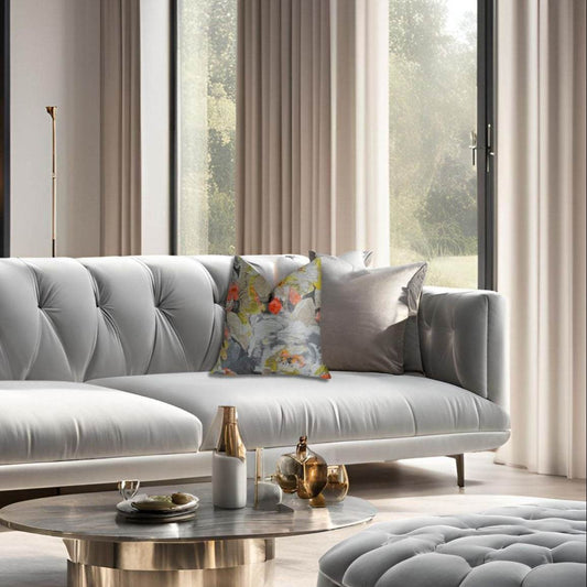 Fairy Garden Gray Yellow and Coral Handmade Luxury Pillow - Plutus Brands