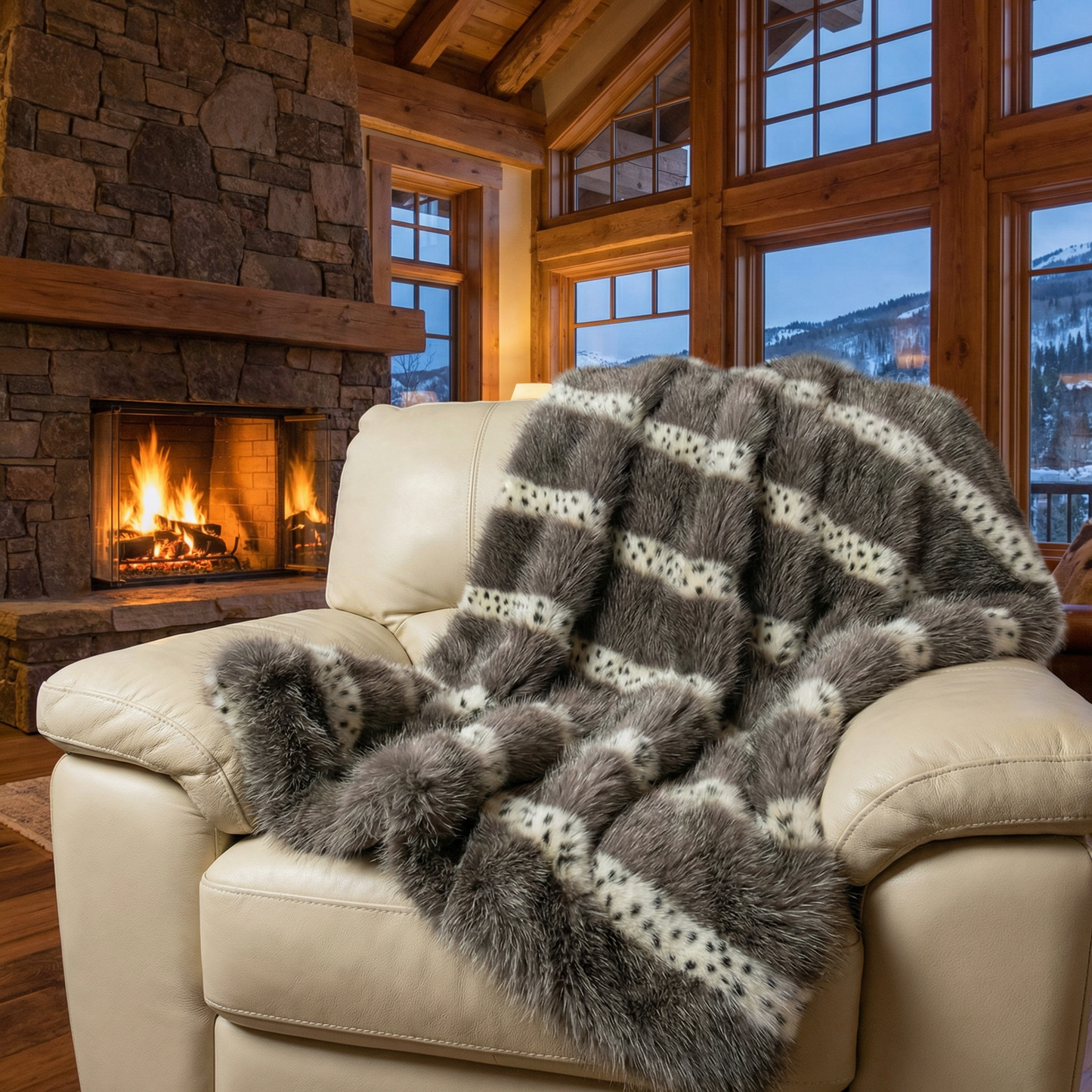 Plutus Gray Two Tone Feather Faux Fur Luxury Throw Blanket