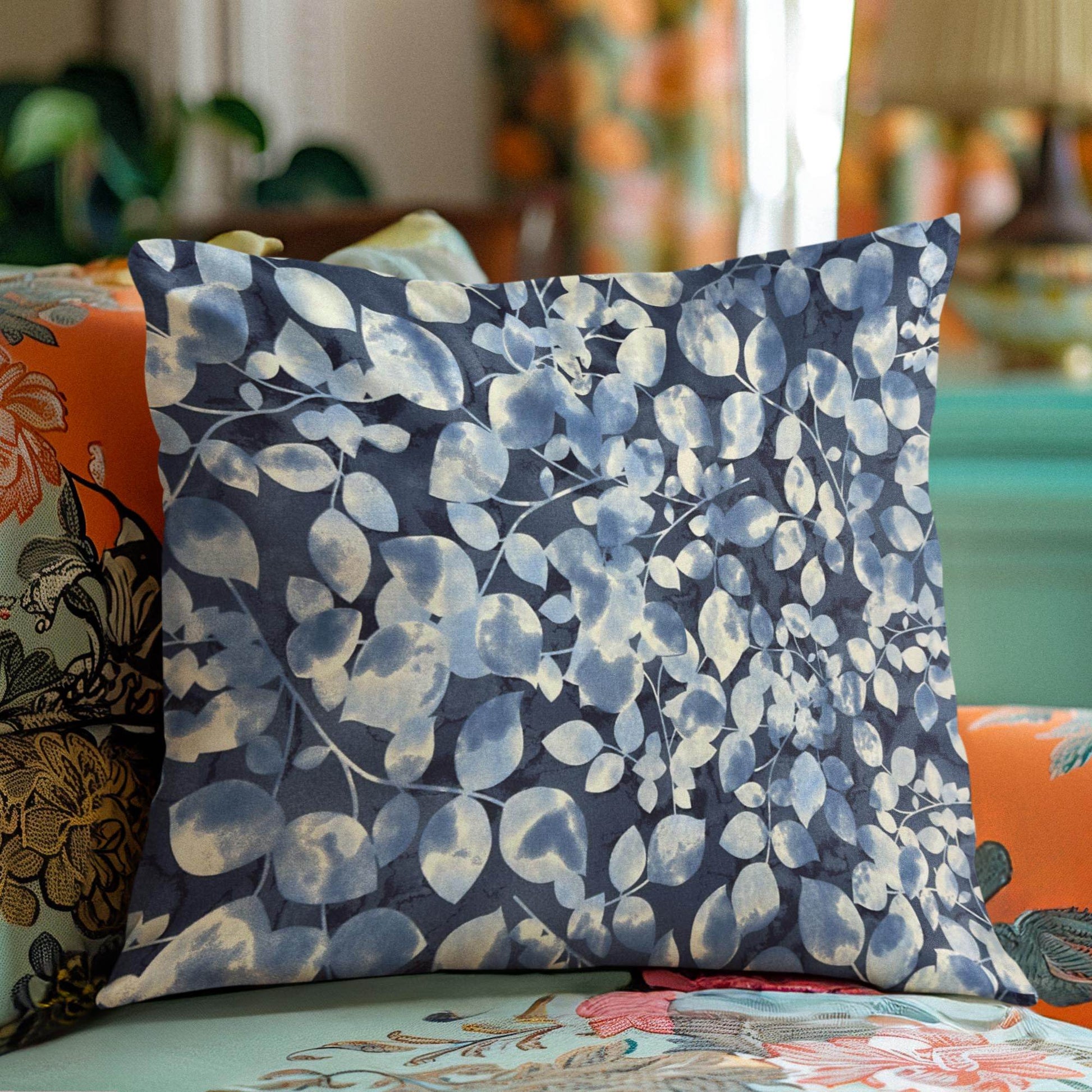 Plutus Blue White Oceanside Blossom Floral Luxury Throw Pillow - Plutus Brands