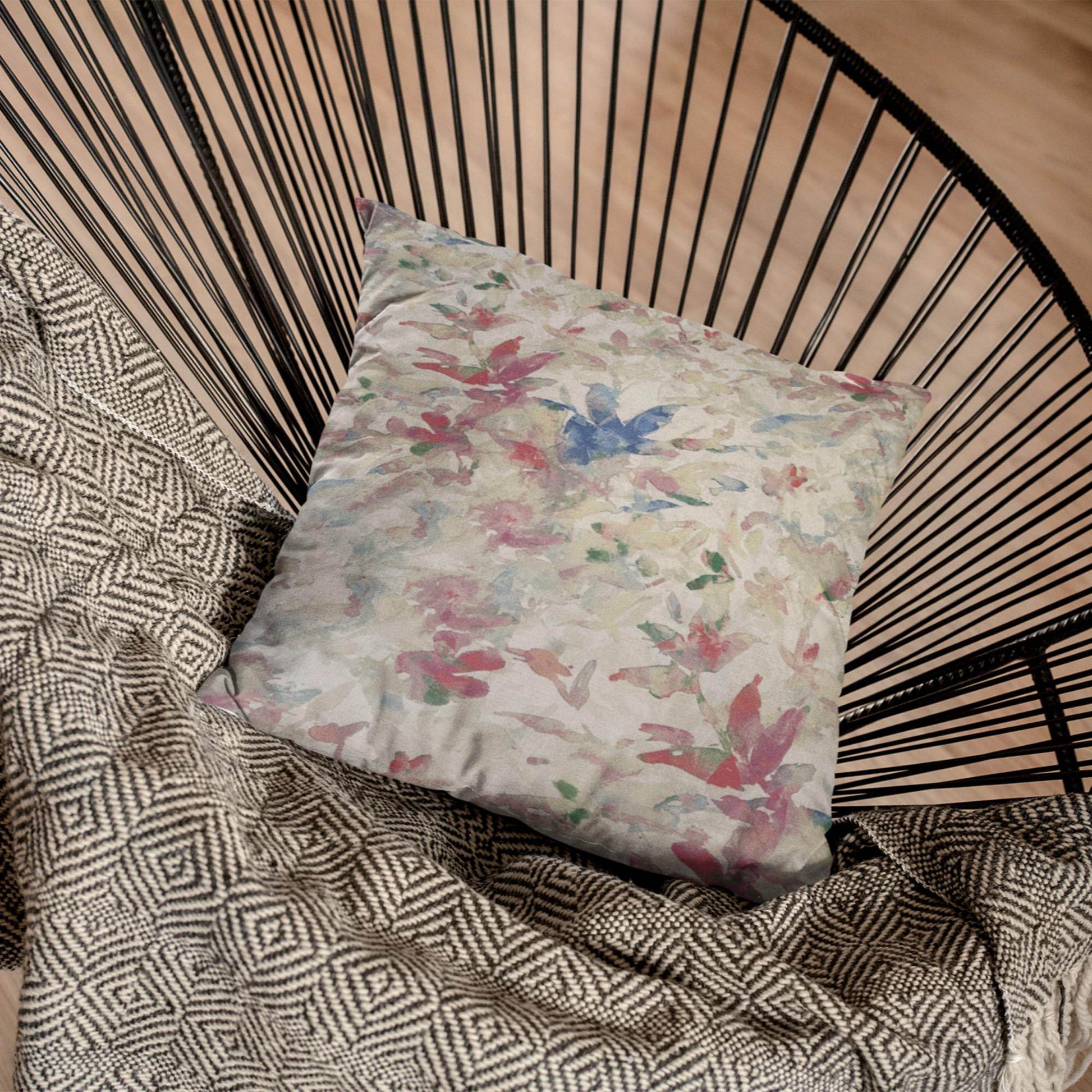 Plutus Beige Red Blue Sunset Garden Floral Luxury Throw Pillow - Plutus Brands