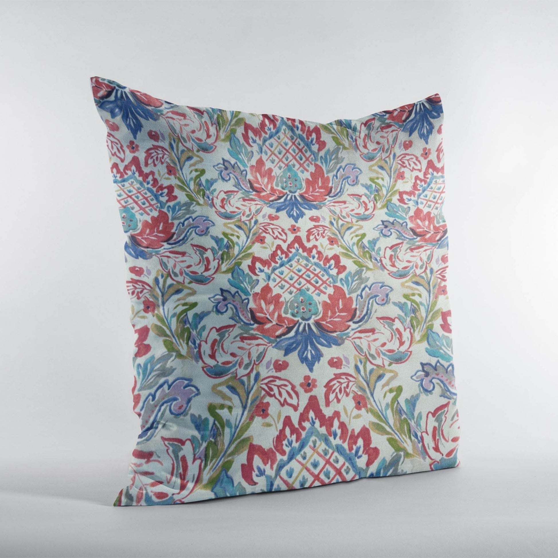 Plutus Beige Red Blue Wildflower Dream Floral Luxury Throw Pillow - Plutus Brands