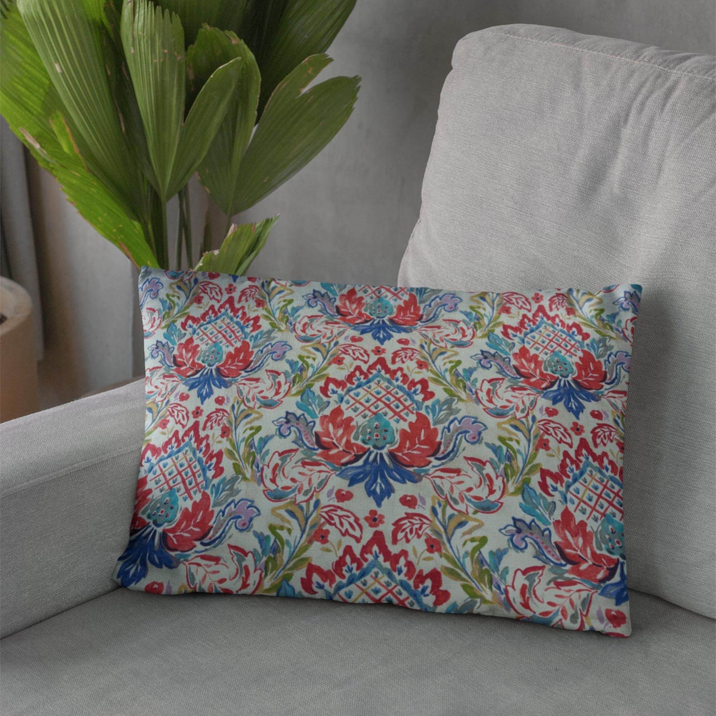 Plutus Beige Red Blue Wildflower Dream Floral Luxury Throw Pillow - Plutus Brands