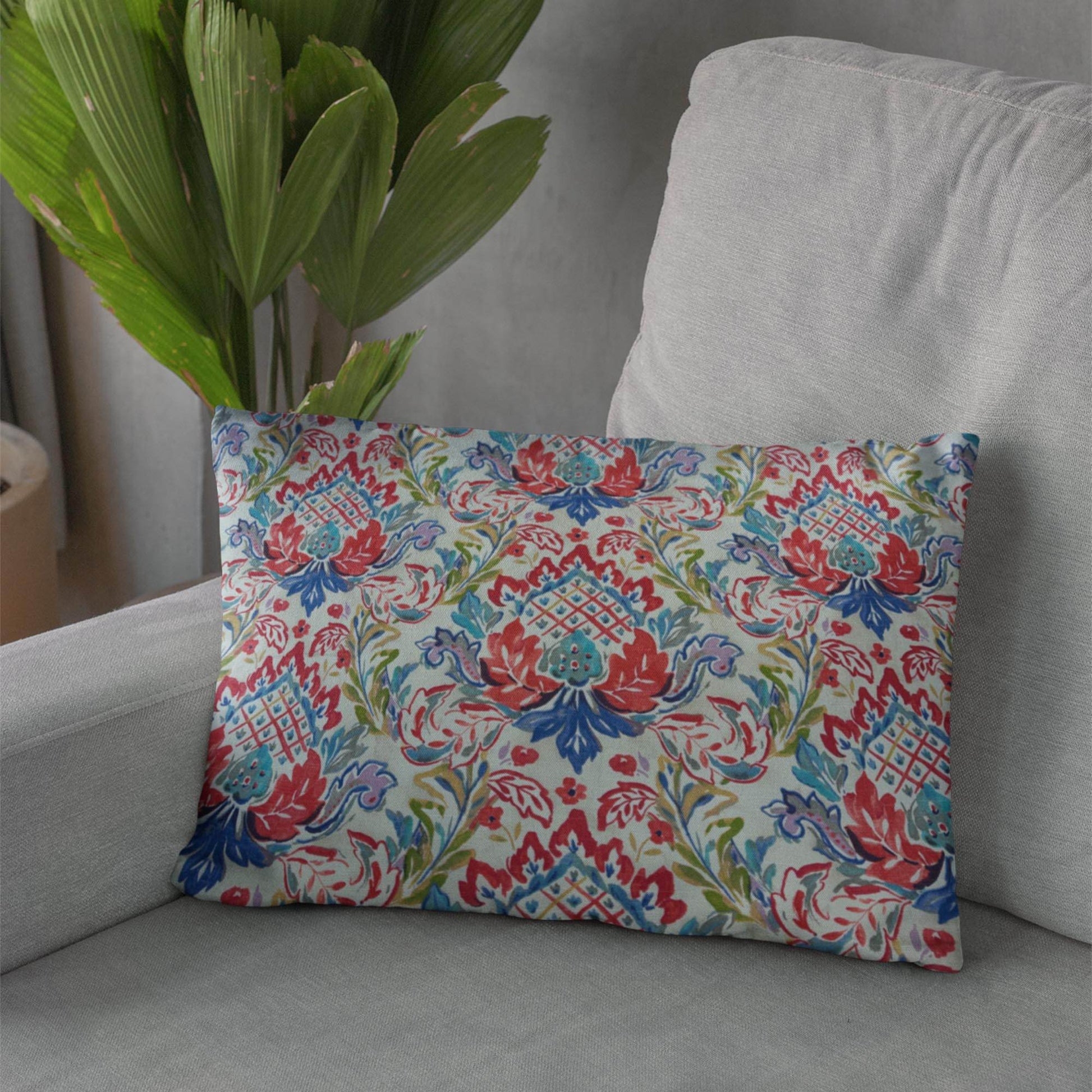 Plutus Beige Red Blue Wildflower Dream Floral Luxury Throw Pillow - Plutus Brands
