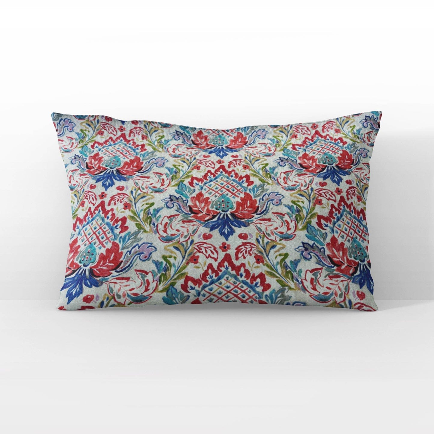 Plutus Beige Red Blue Wildflower Dream Floral Luxury Throw Pillow - Plutus Brands