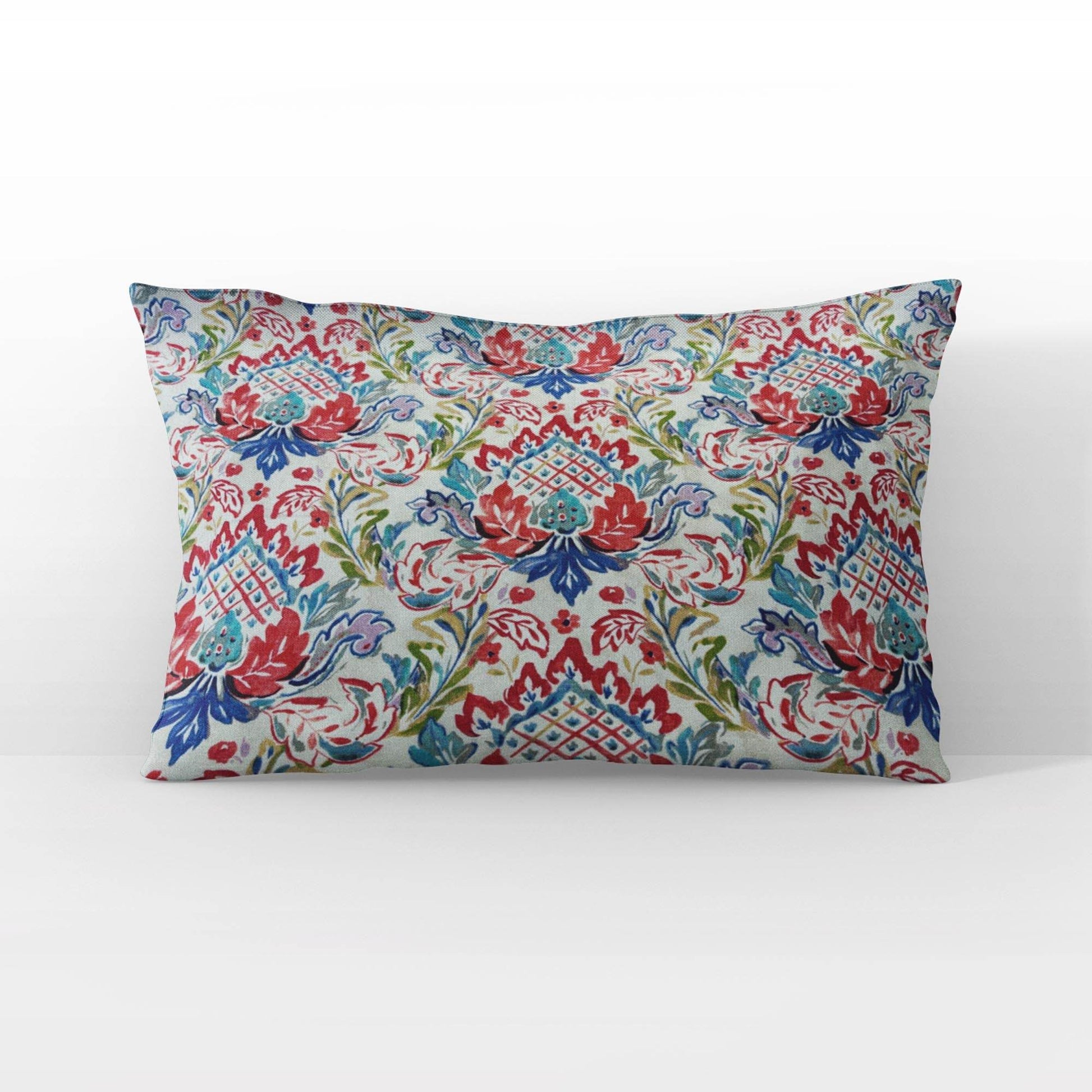 Plutus Beige Red Blue Wildflower Dream Floral Luxury Throw Pillow - Plutus Brands
