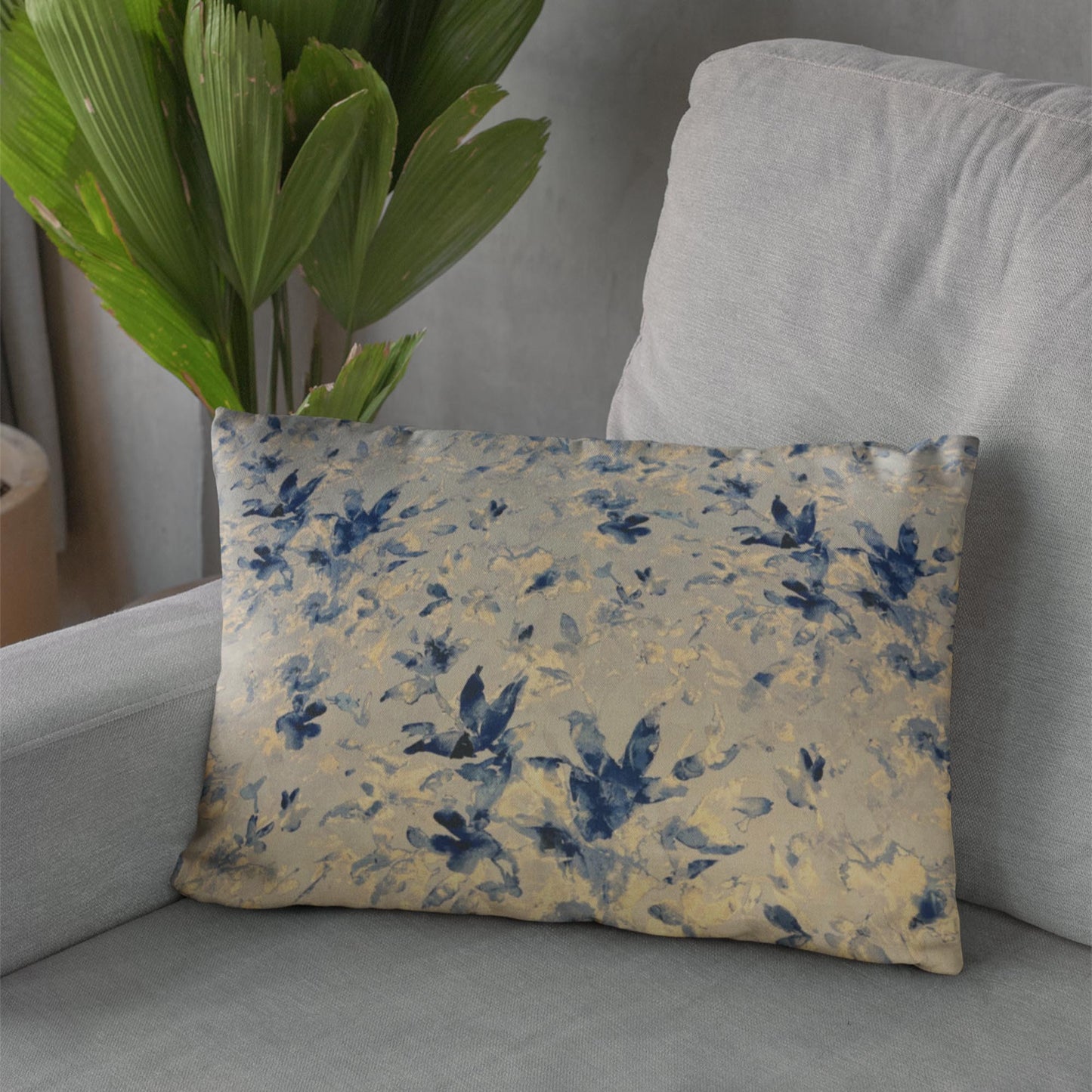 Plutus Blue Beige Coastal Breeze Floral Luxury Throw Pillow