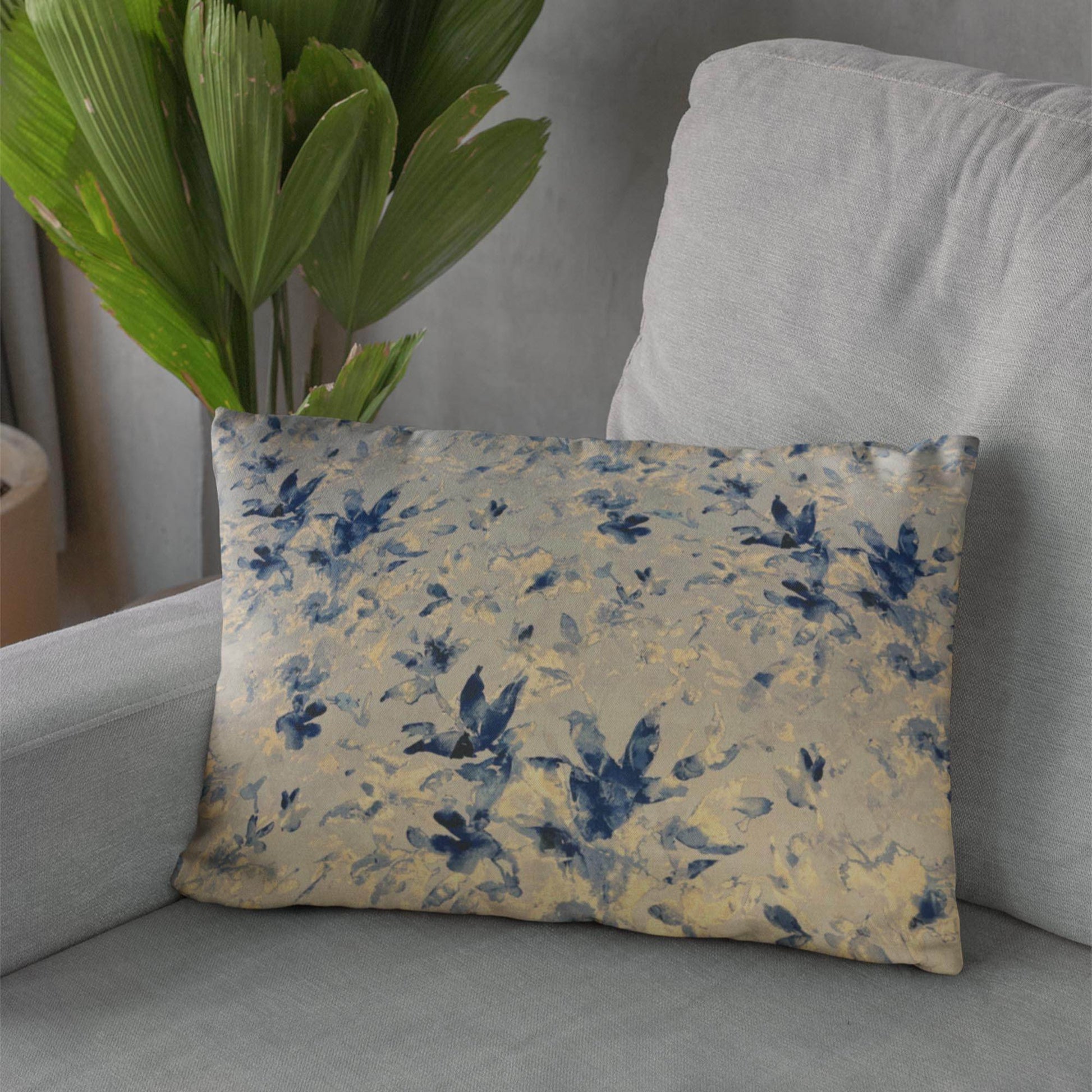 Plutus Blue Beige Coastal Breeze Floral Luxury Throw Pillow - Plutus Brands