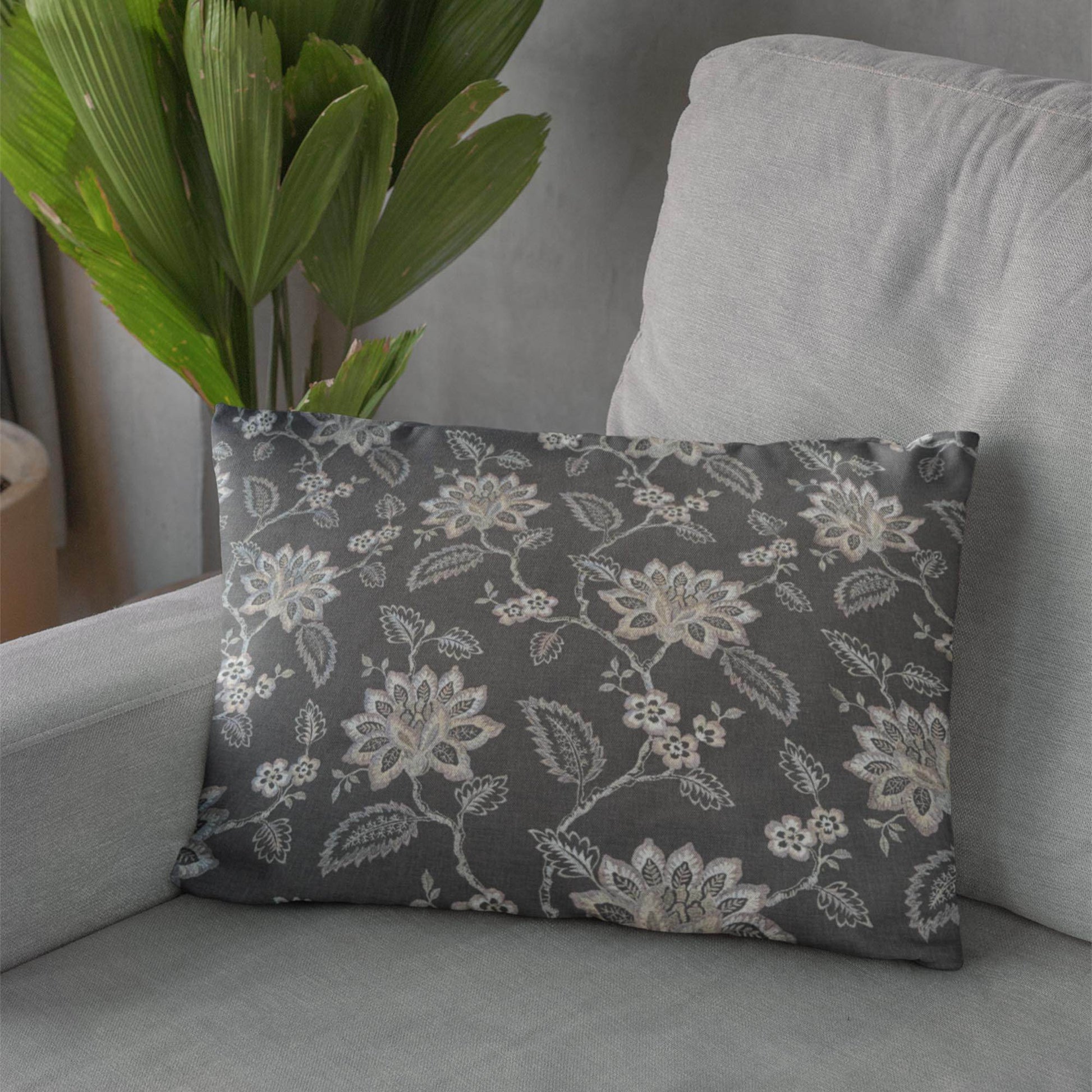 Plutus Gray Beige Whispering Petals Floral Luxury Throw Pillow - Plutus Brands