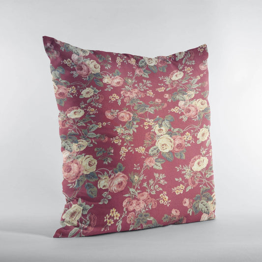 Plutus Red Beige Crimson Charm Floral Luxury Throw Pillow - Plutus Brands