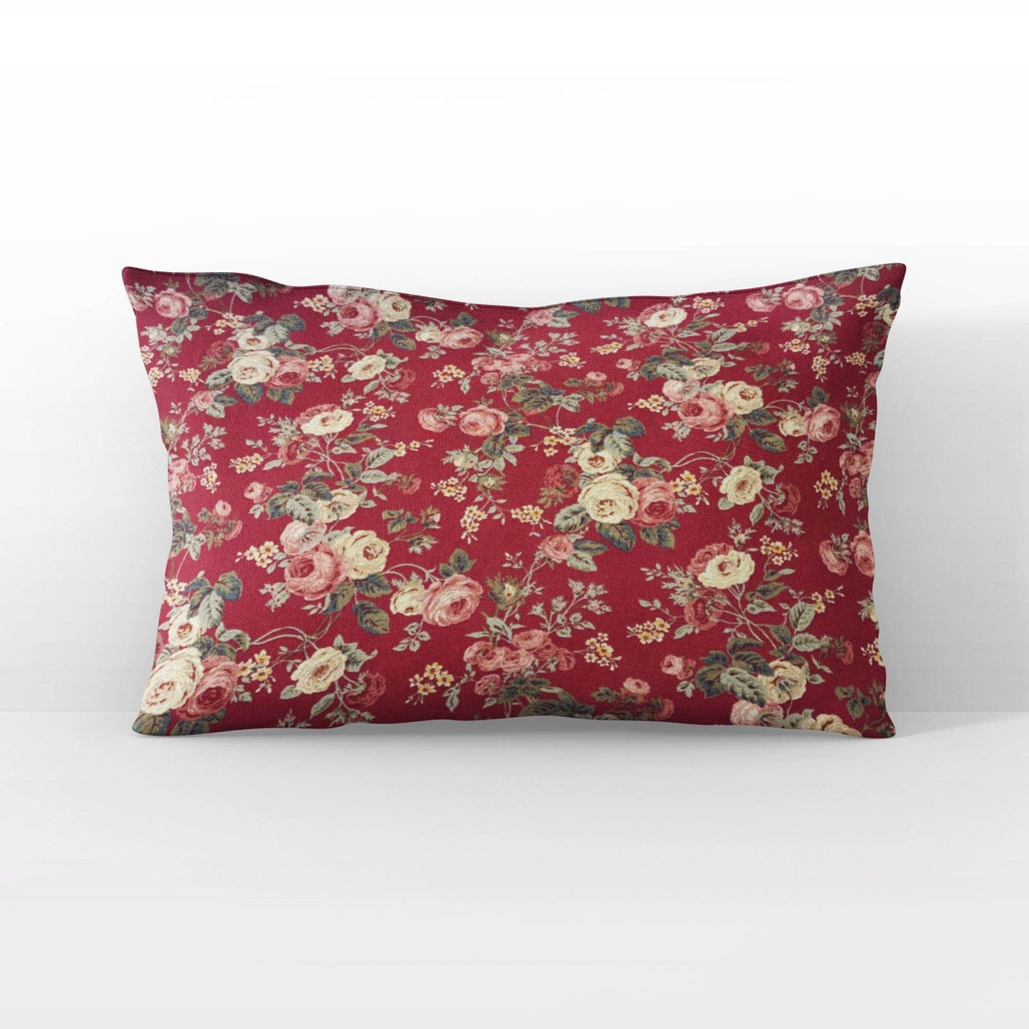 Plutus Red Beige Crimson Charm Floral Luxury Throw Pillow - Plutus Brands