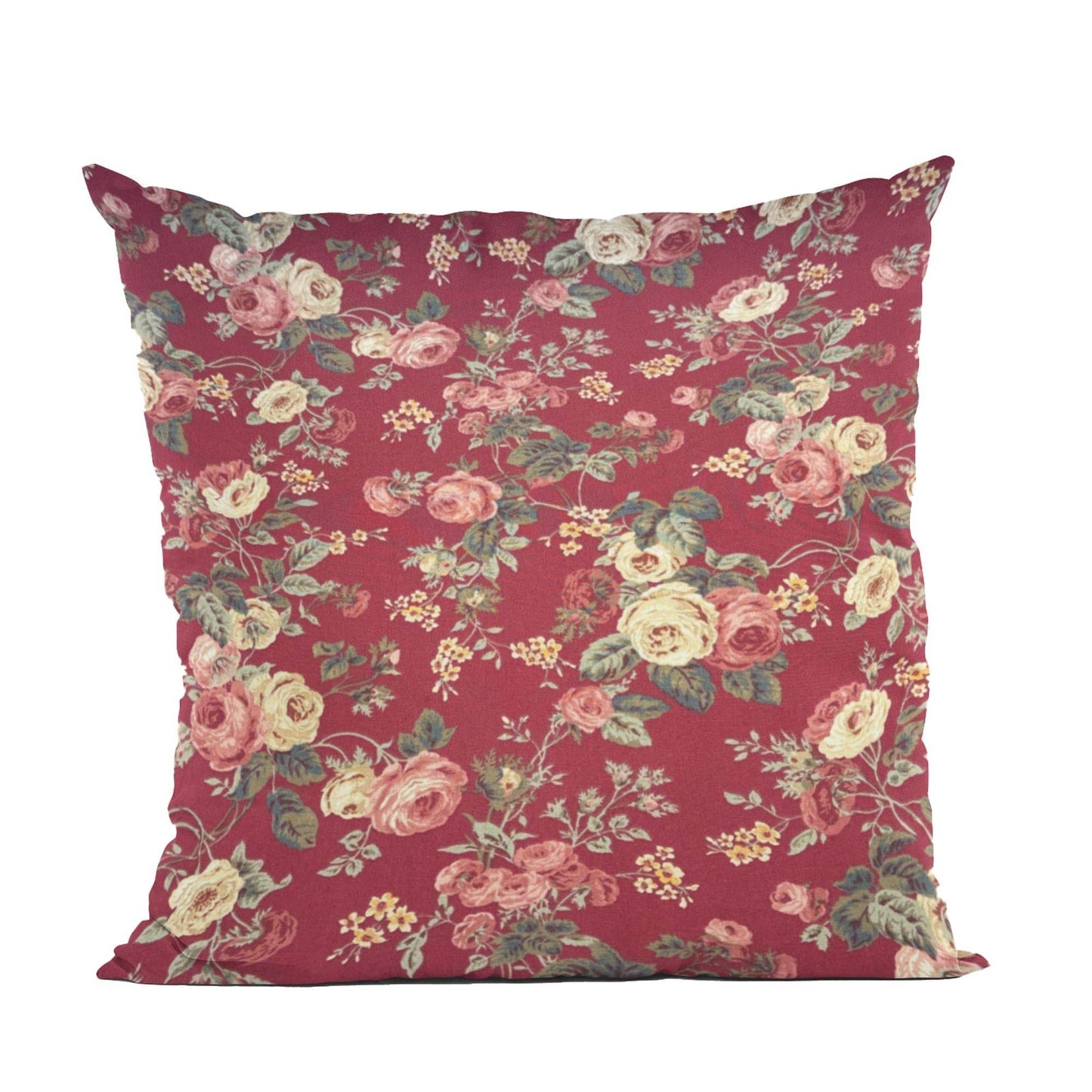 Plutus Red Beige Crimson Charm Floral Luxury Throw Pillow - Plutus Brands