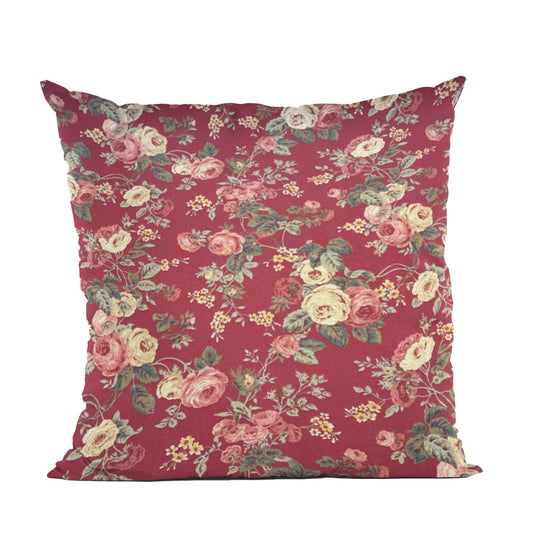 Plutus Red Beige Crimson Charm Floral Luxury Throw Pillow - Plutus Brands