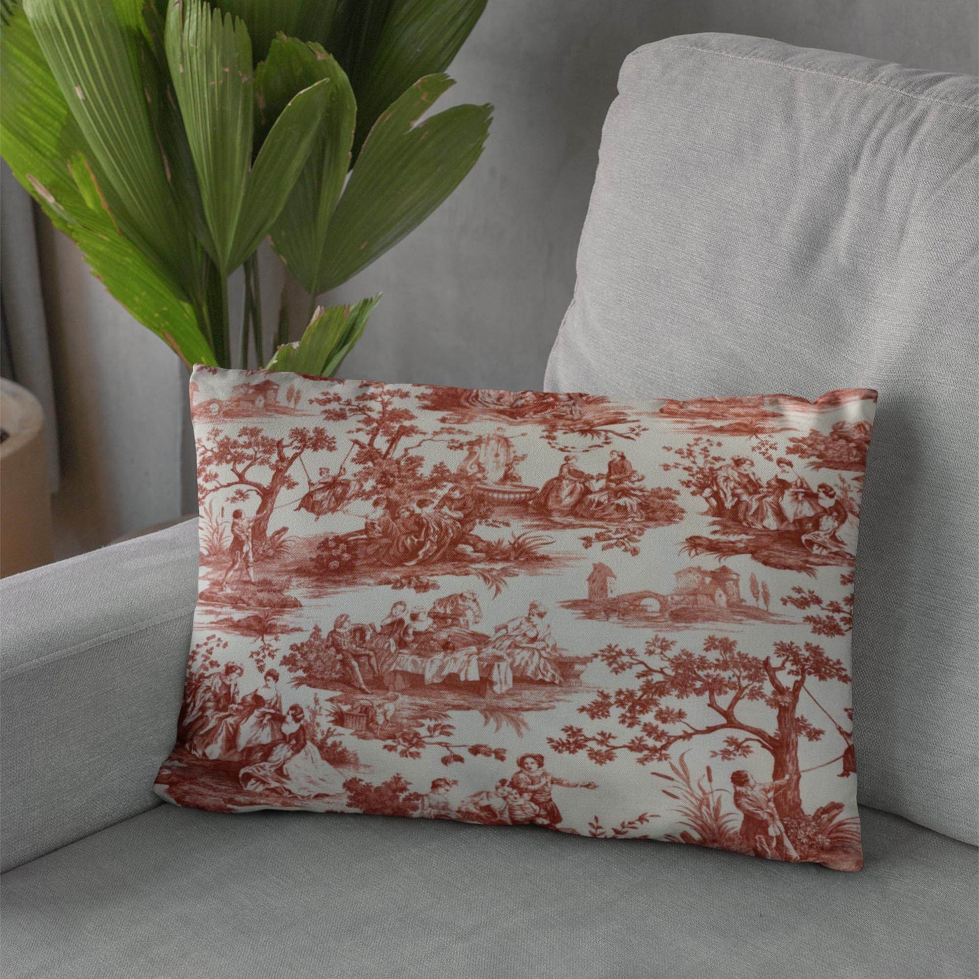 Plutus Red Beige Heritage Haven Picture Luxury Throw Pillow - Plutus Brands