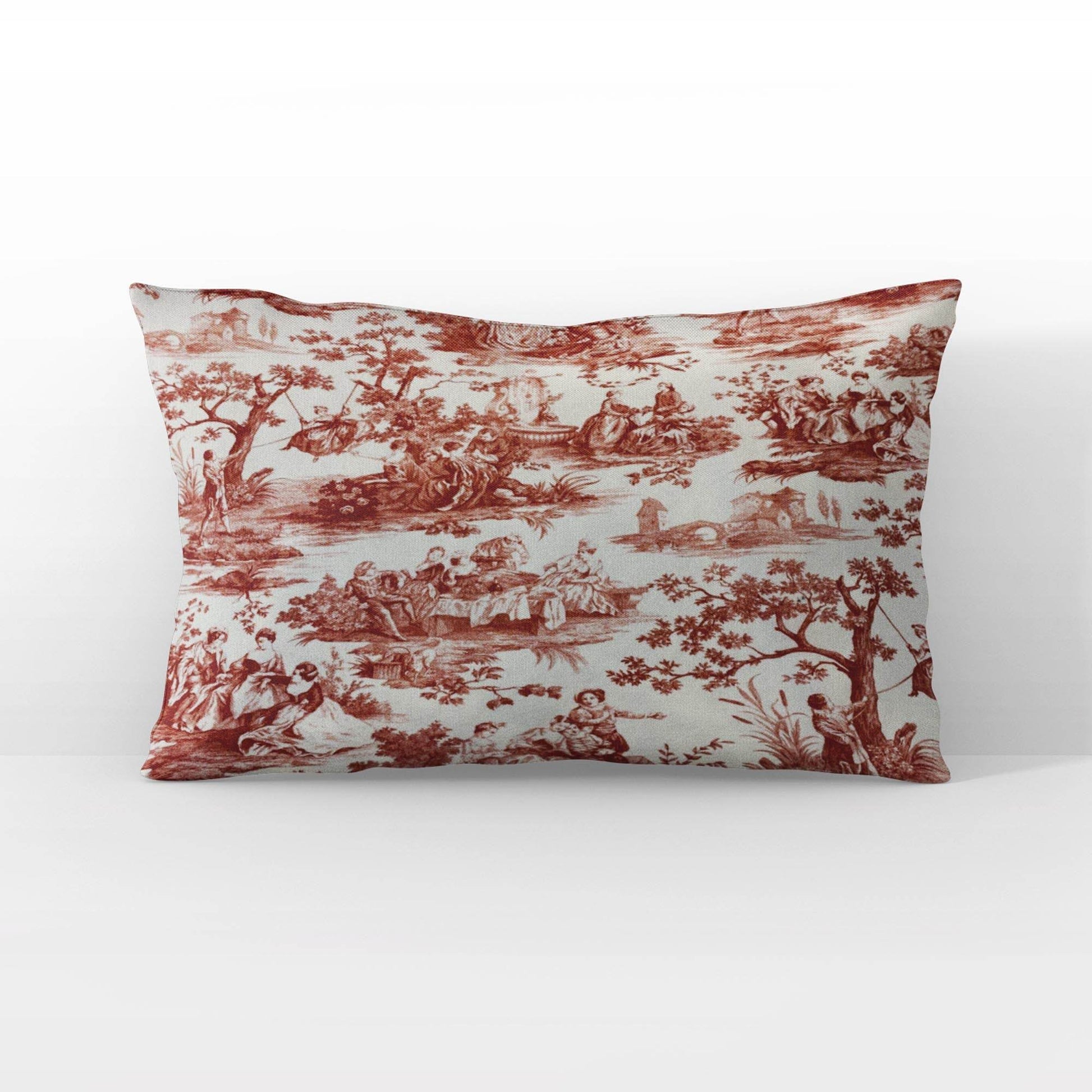 Plutus Red Beige Heritage Haven Picture Luxury Throw Pillow - Plutus Brands