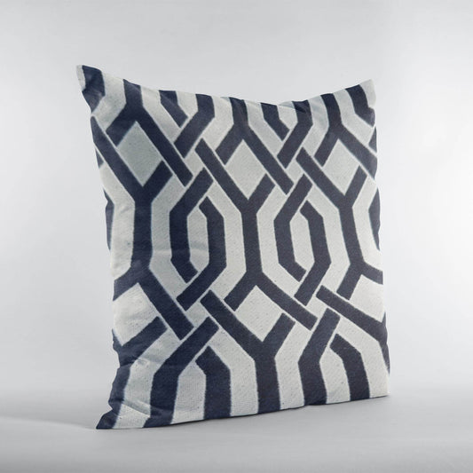 Plutus Navy Beige Opulent Trellis Imperial Trellis Luxury Throw Pillow - Plutus Brands