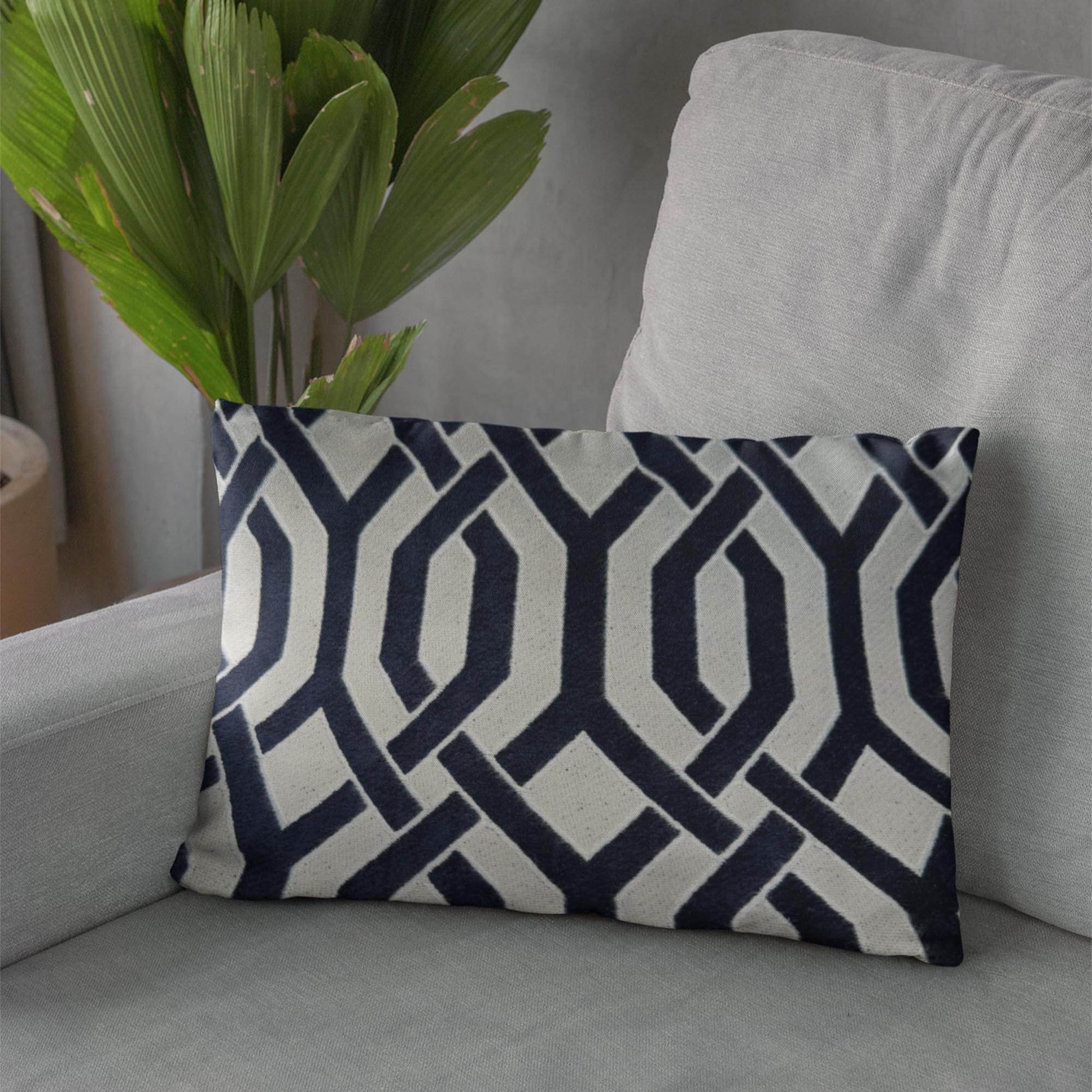 Plutus Navy Beige Opulent Trellis Imperial Trellis Luxury Throw Pillow - Plutus Brands