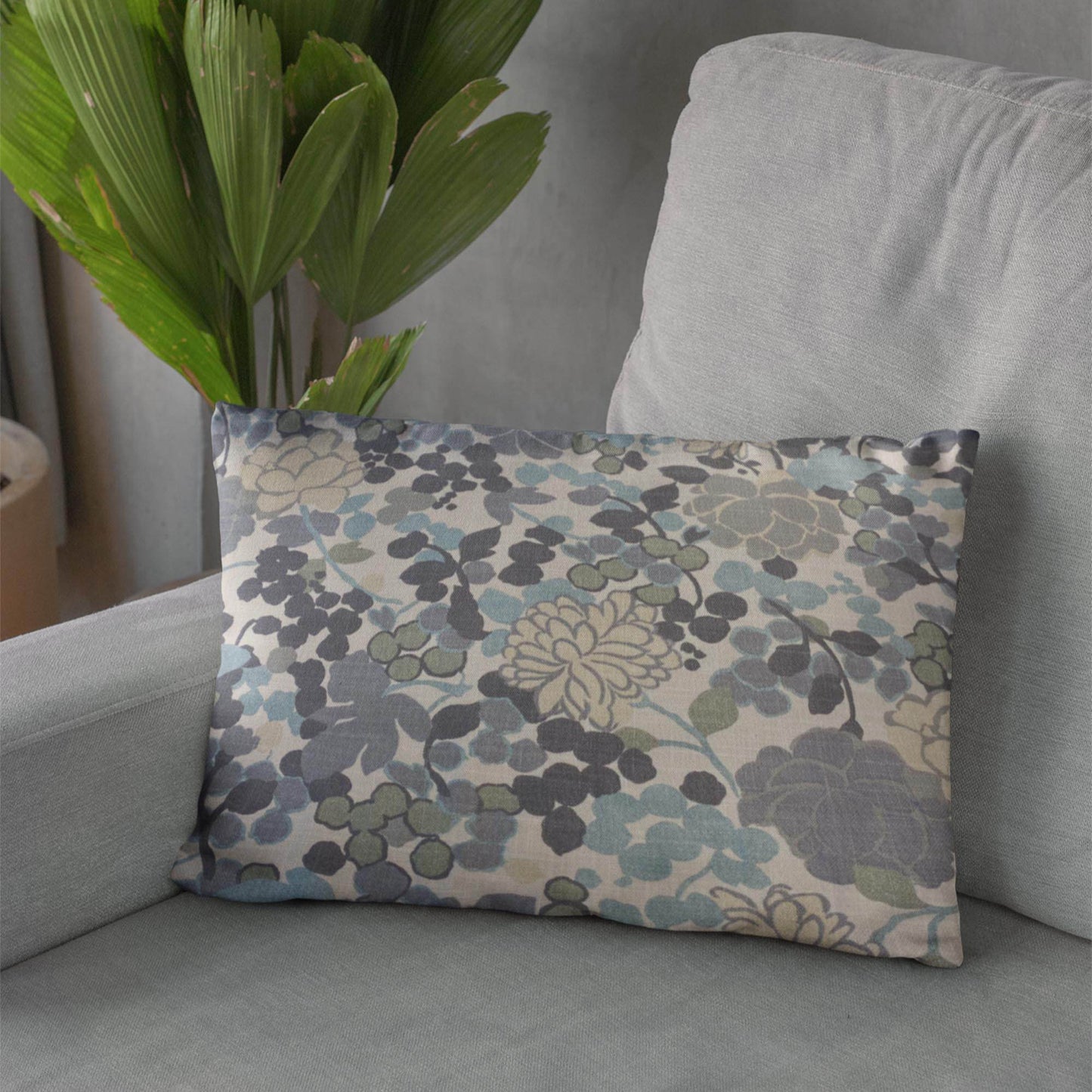Plutus Blue Beige Gray Serene Blooms Floral Luxury Throw Pillow - Plutus Brands