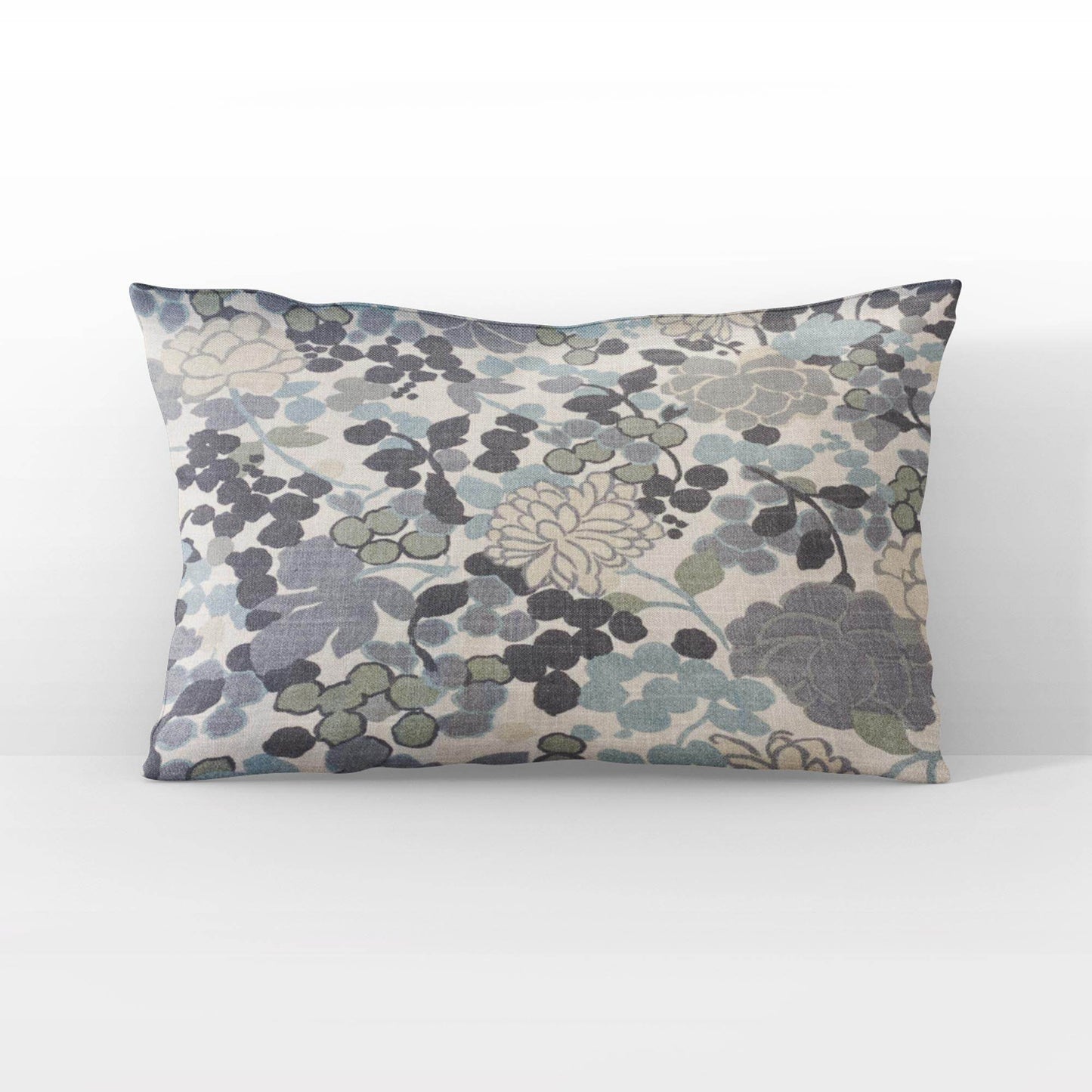 Plutus Blue Beige Gray Serene Blooms Floral Luxury Throw Pillow - Plutus Brands