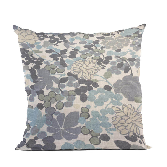 Plutus Blue Beige Gray Serene Blooms Floral Luxury Throw Pillow - Plutus Brands