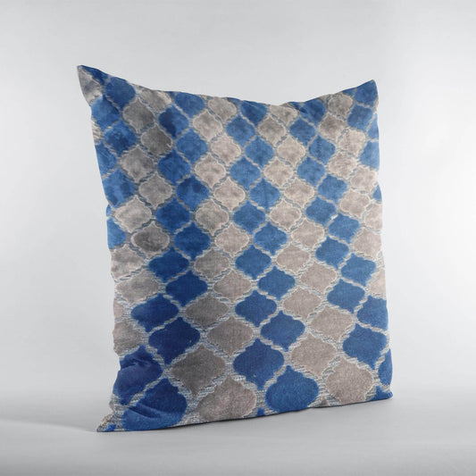 Plutus Blue Gray Azure Mosaic Tiles Luxury Throw Pillow - Plutus Brands