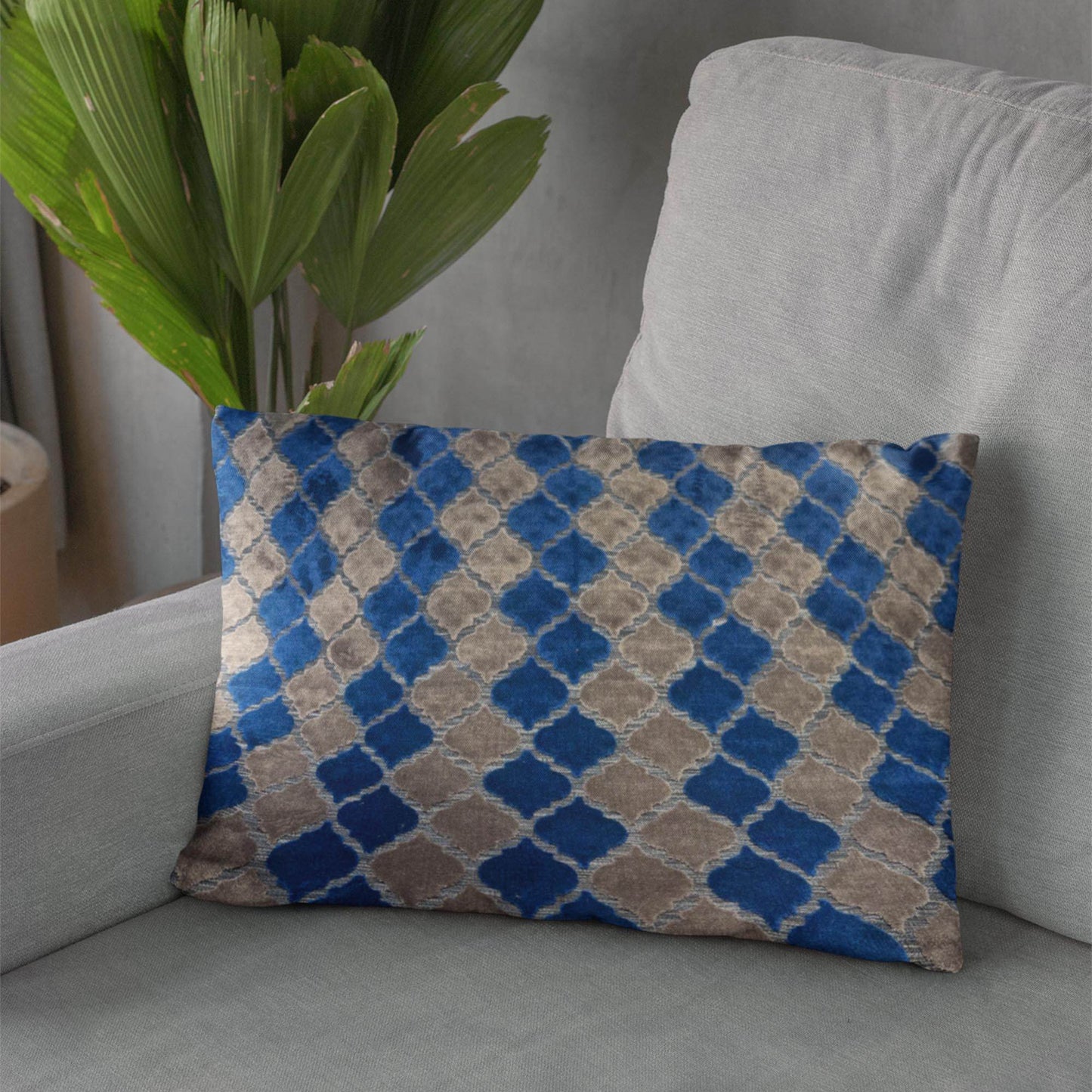 Plutus Blue Gray Azure Mosaic Tiles Luxury Throw Pillow - Plutus Brands