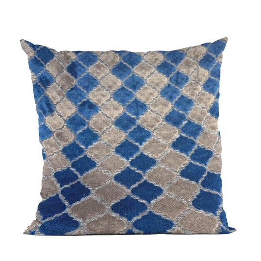 Plutus Blue Gray Azure Mosaic Tiles Luxury Throw Pillow - Plutus Brands