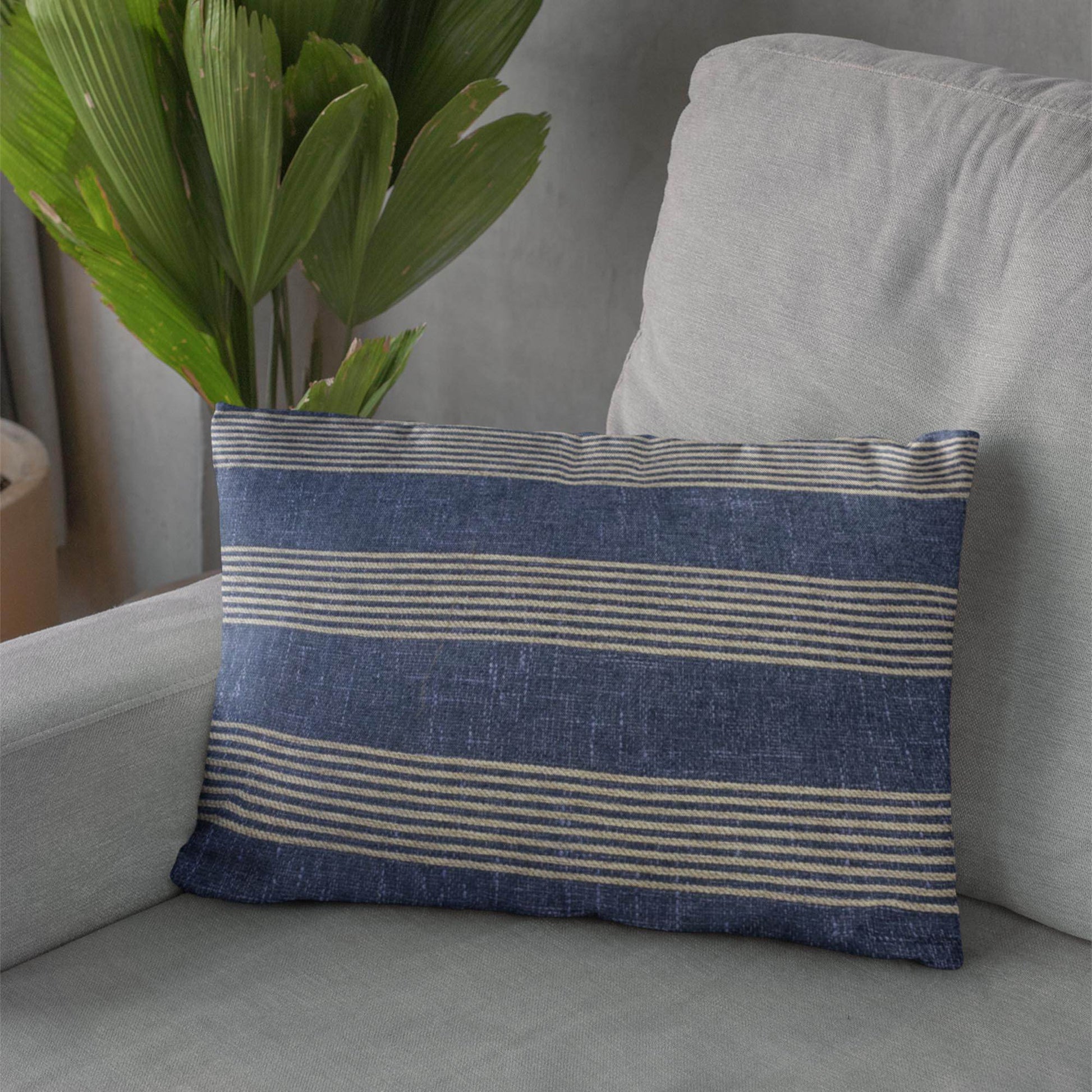 Plutus Blue Beige Skyline Stripes Stripe Luxury Throw Pillow - Plutus Brands