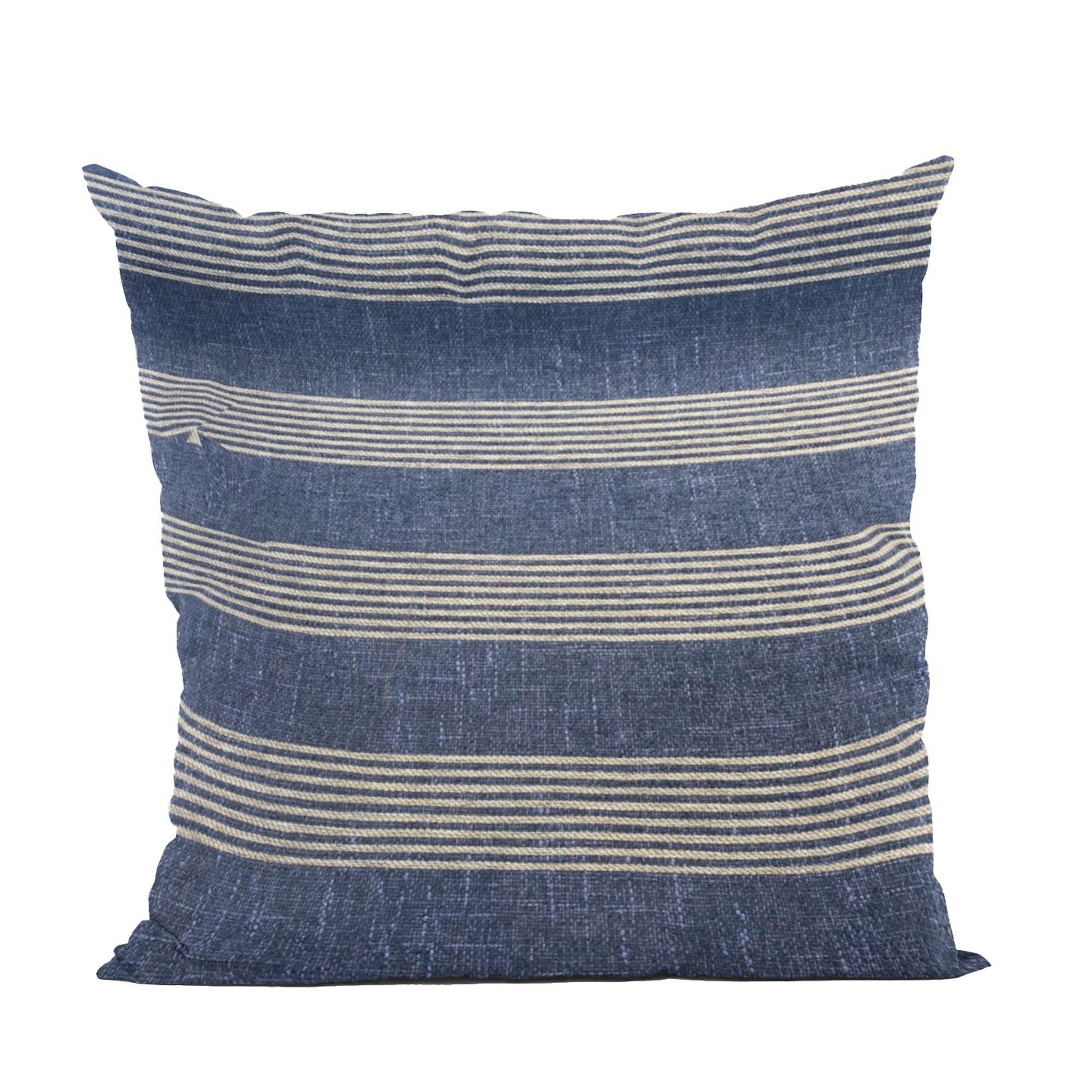Plutus Blue Beige Skyline Stripes Stripe Luxury Throw Pillow - Plutus Brands