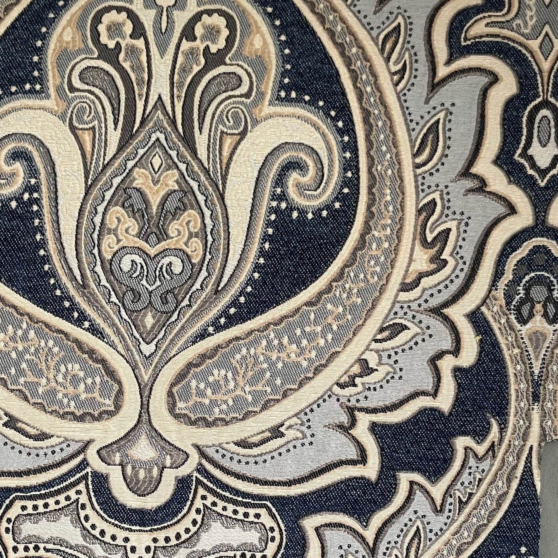 Plutus Blue Gold Beige Regal Paisley Paisley Luxury Throw Pillow - Plutus Brands