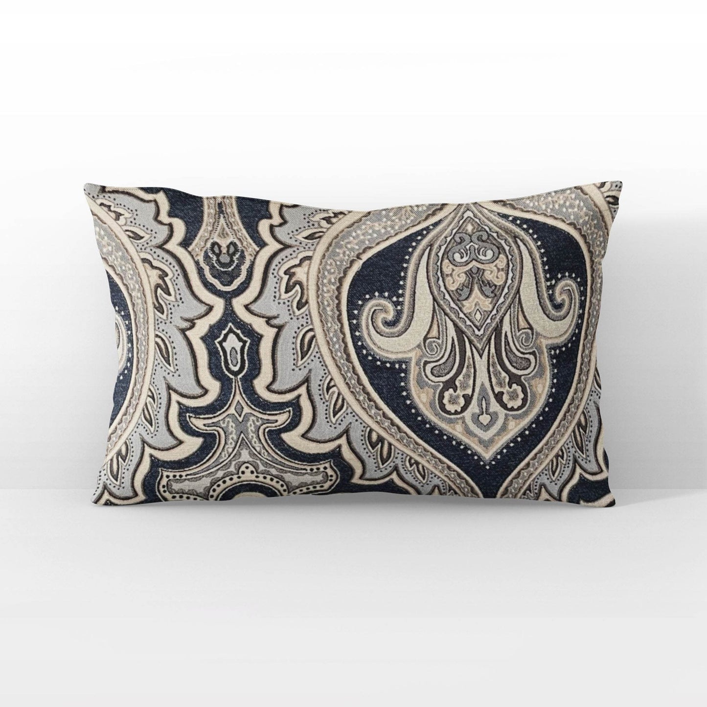 Plutus Blue Gold Beige Regal Paisley Paisley Luxury Throw Pillow - Plutus Brands