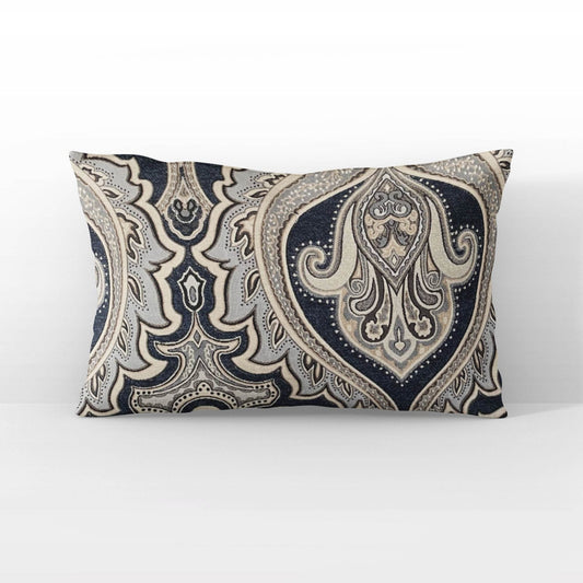 Plutus Blue Gold Beige Regal Paisley Paisley Luxury Throw Pillow - Plutus Brands