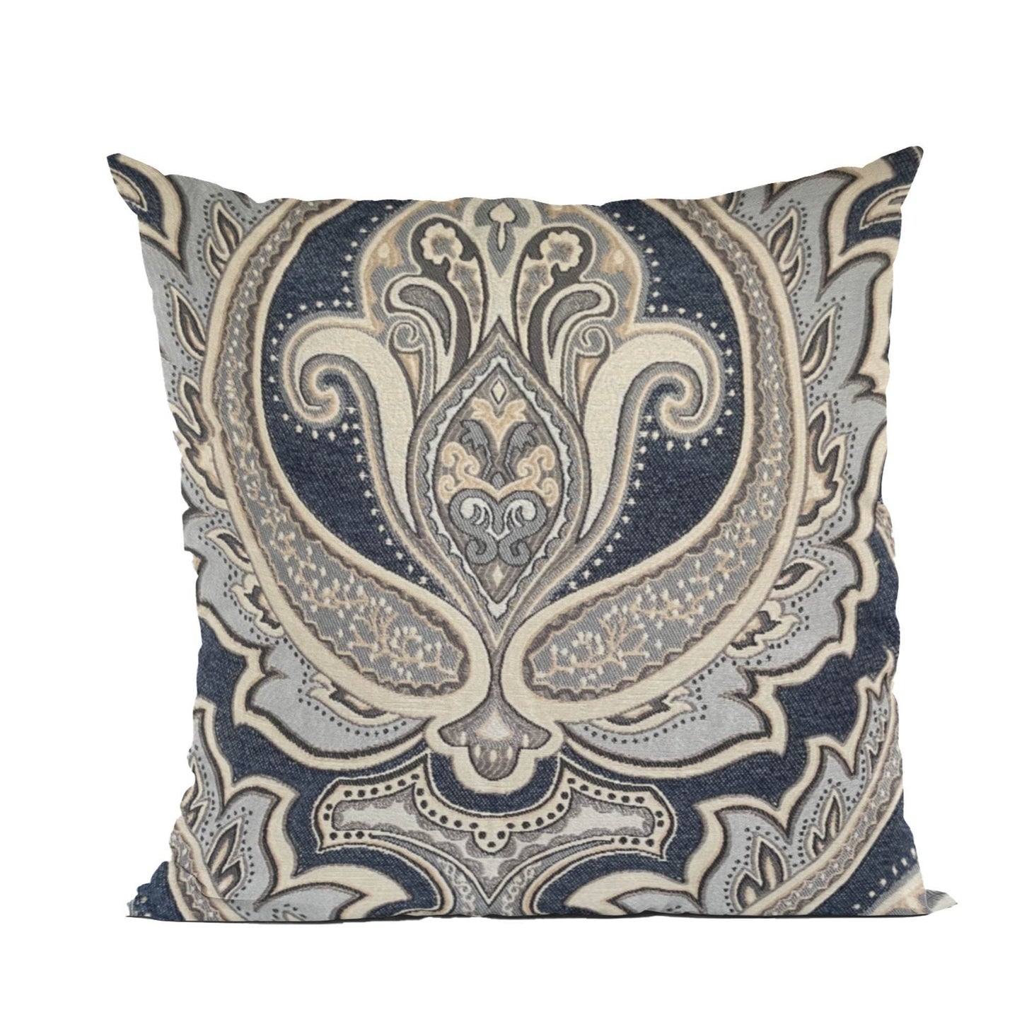 Plutus Blue Gold Beige Regal Paisley Paisley Luxury Throw Pillow - Plutus Brands