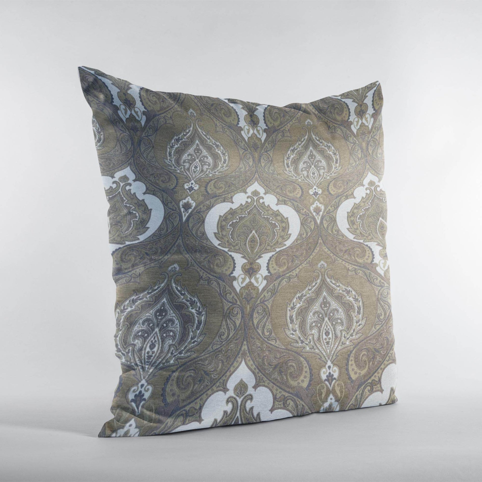 Plutus Brown Beige Noble Curves Paisley Luxury Throw Pillow - Plutus Brands
