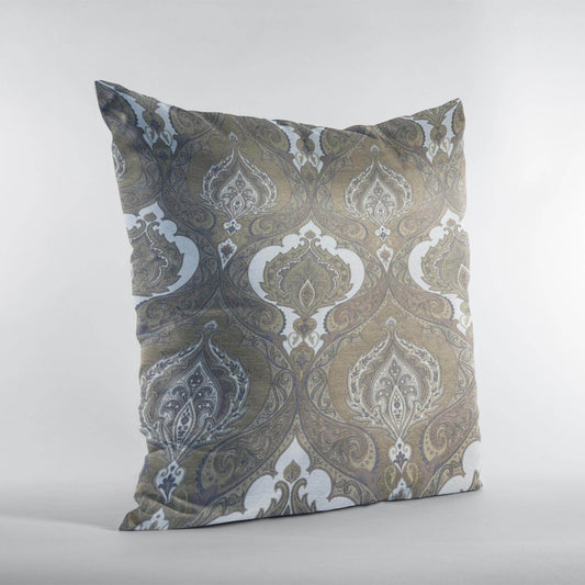 Plutus Brown Beige Noble Curves Paisley Luxury Throw Pillow - Plutus Brands