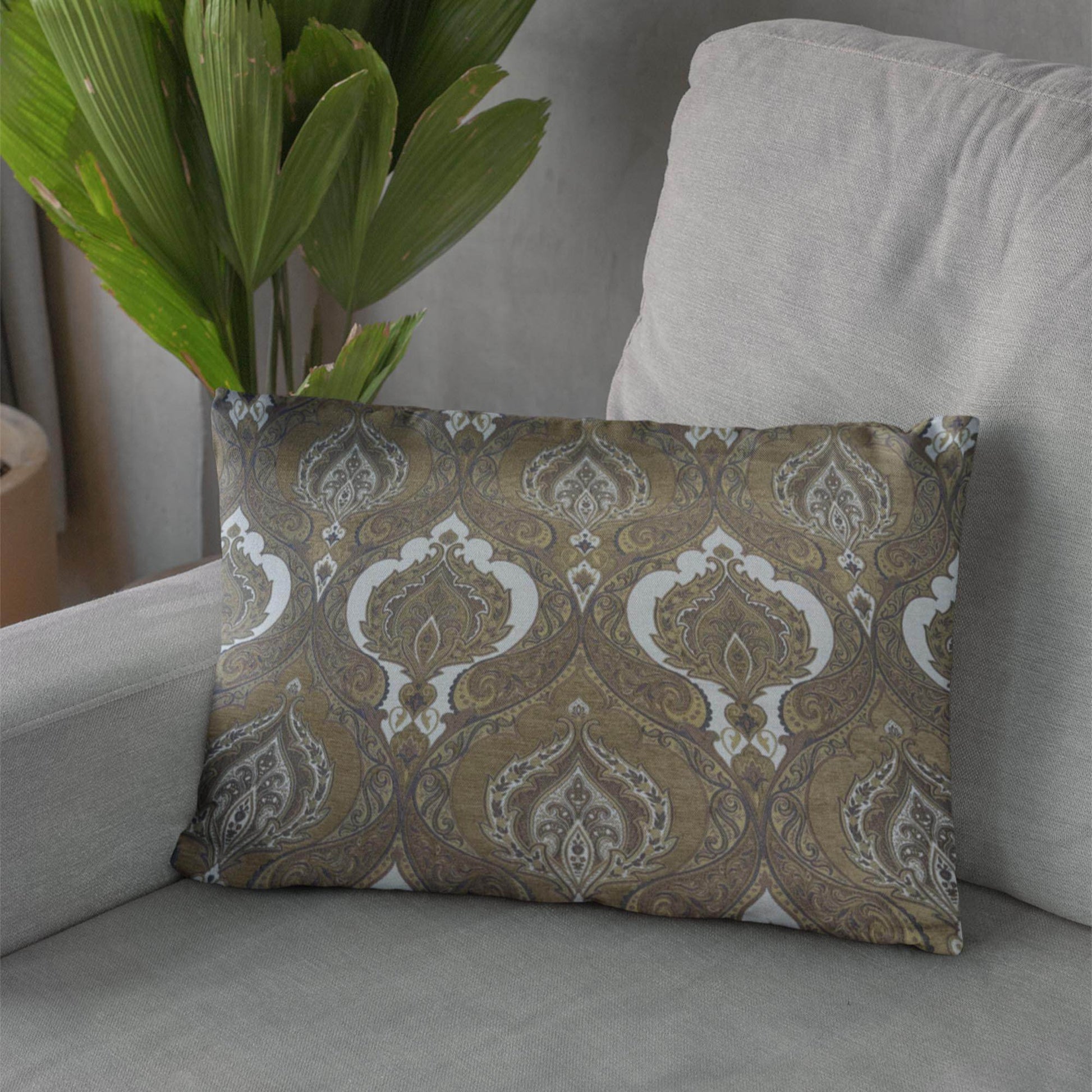 Plutus Brown Beige Noble Curves Paisley Luxury Throw Pillow - Plutus Brands