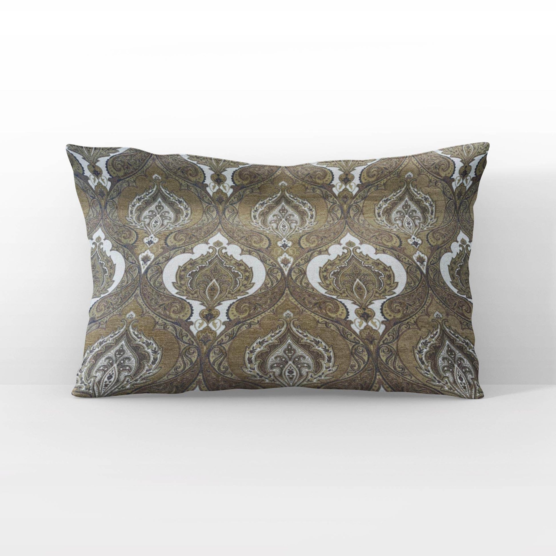 Plutus Brown Beige Noble Curves Paisley Luxury Throw Pillow - Plutus Brands
