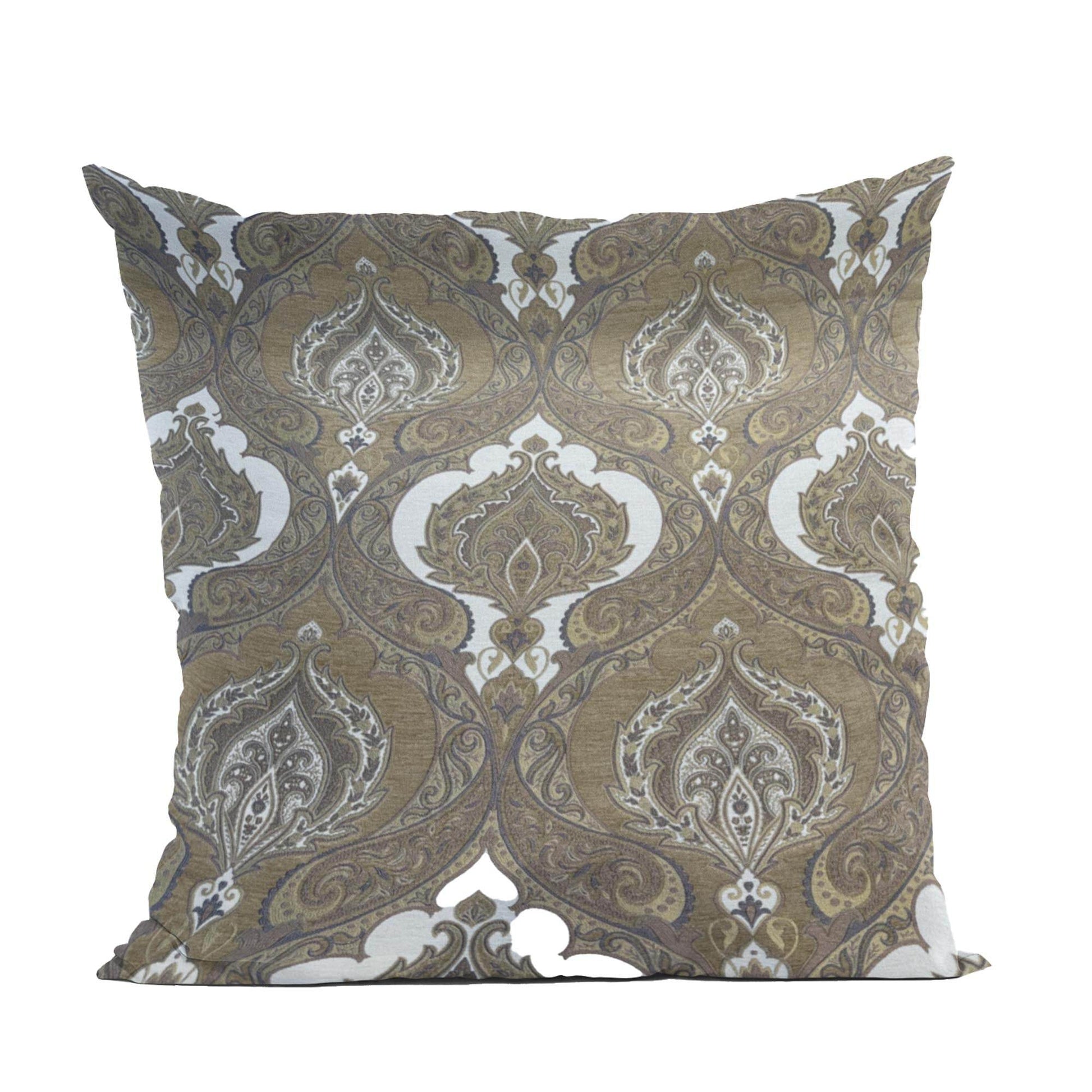 Plutus Brown Beige Noble Curves Paisley Luxury Throw Pillow - Plutus Brands