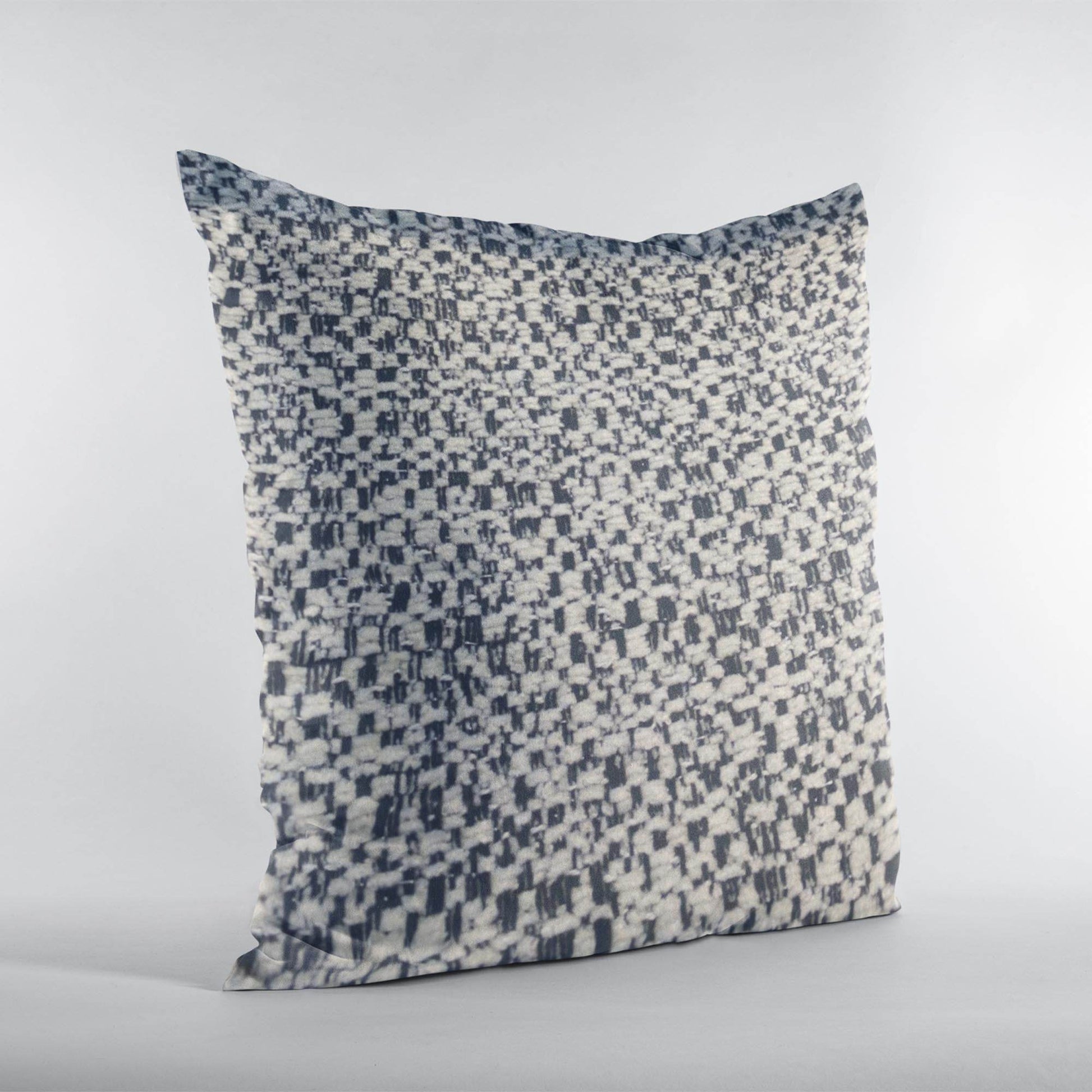 Plutus Blue Beige Classic Check Houndstooth Luxury Throw Pillow - Plutus Brands