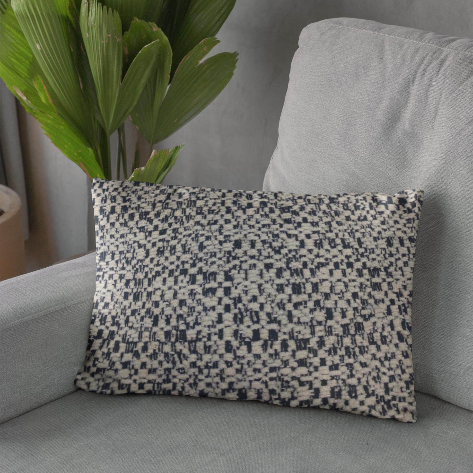 Plutus Blue Beige Classic Check Houndstooth Luxury Throw Pillow - Plutus Brands