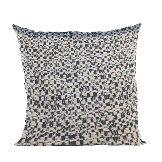 Plutus Blue Beige Classic Check Houndstooth Luxury Throw Pillow - Plutus Brands