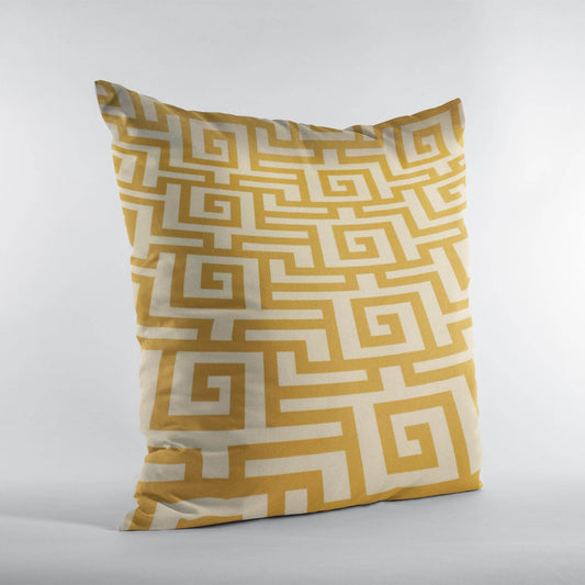 Plutus Orange Beige Mediterranean Charm Greek Key Luxury Throw Pillow - Plutus Brands