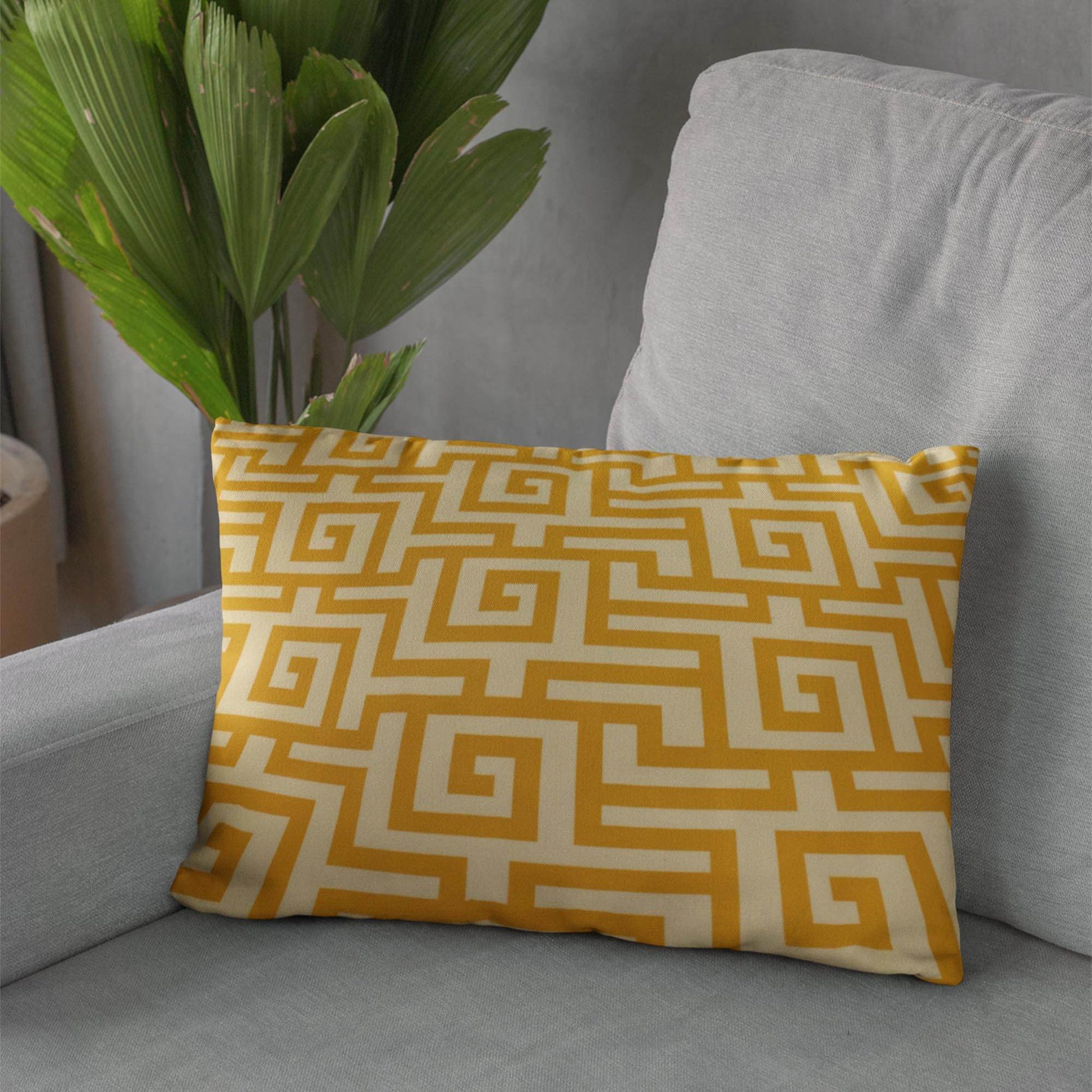 Plutus Orange Beige Mediterranean Charm Greek Key Luxury Throw Pillow - Plutus Brands