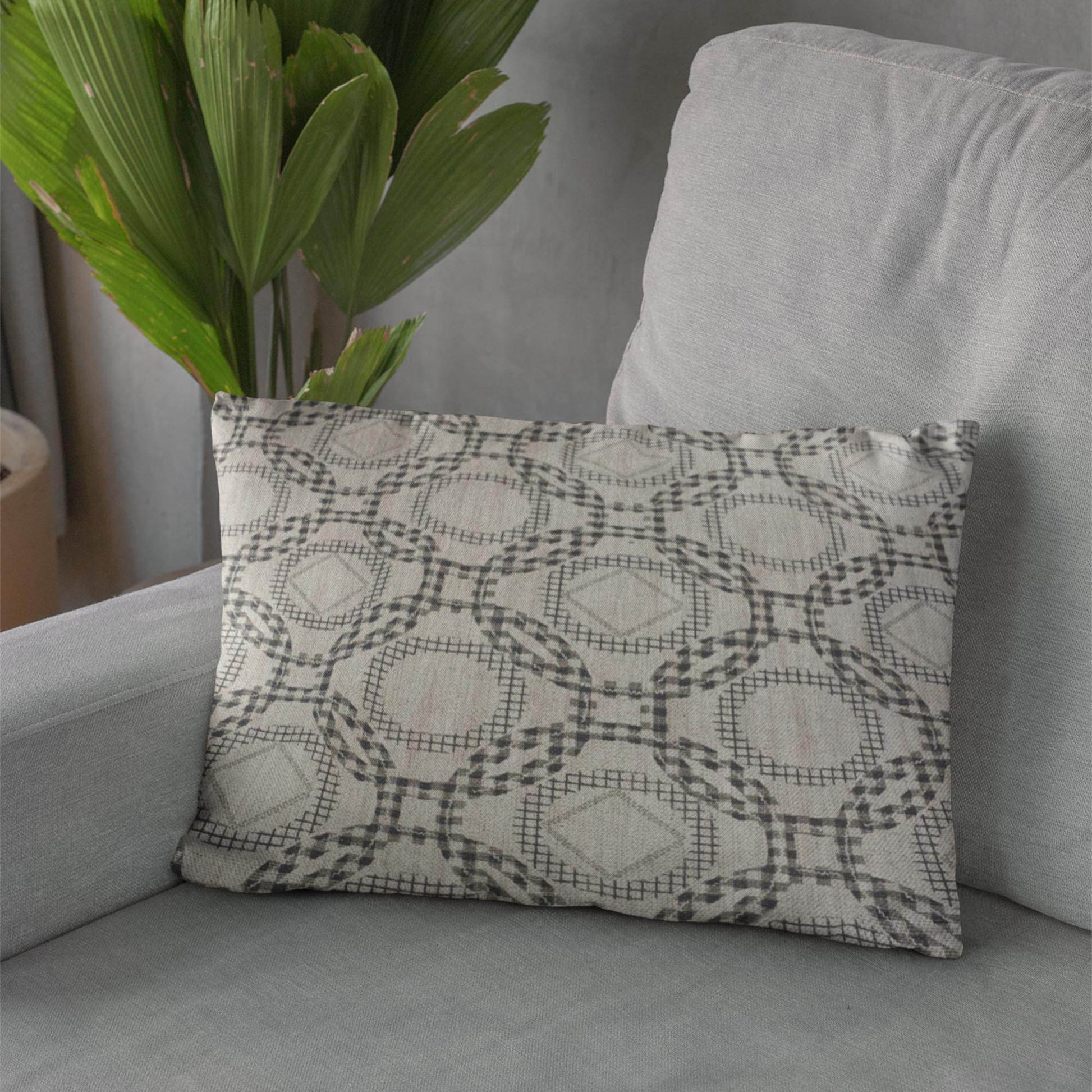 Plutus Beige Gray Serene Circles Circle Luxury Throw Pillow - Plutus Brands