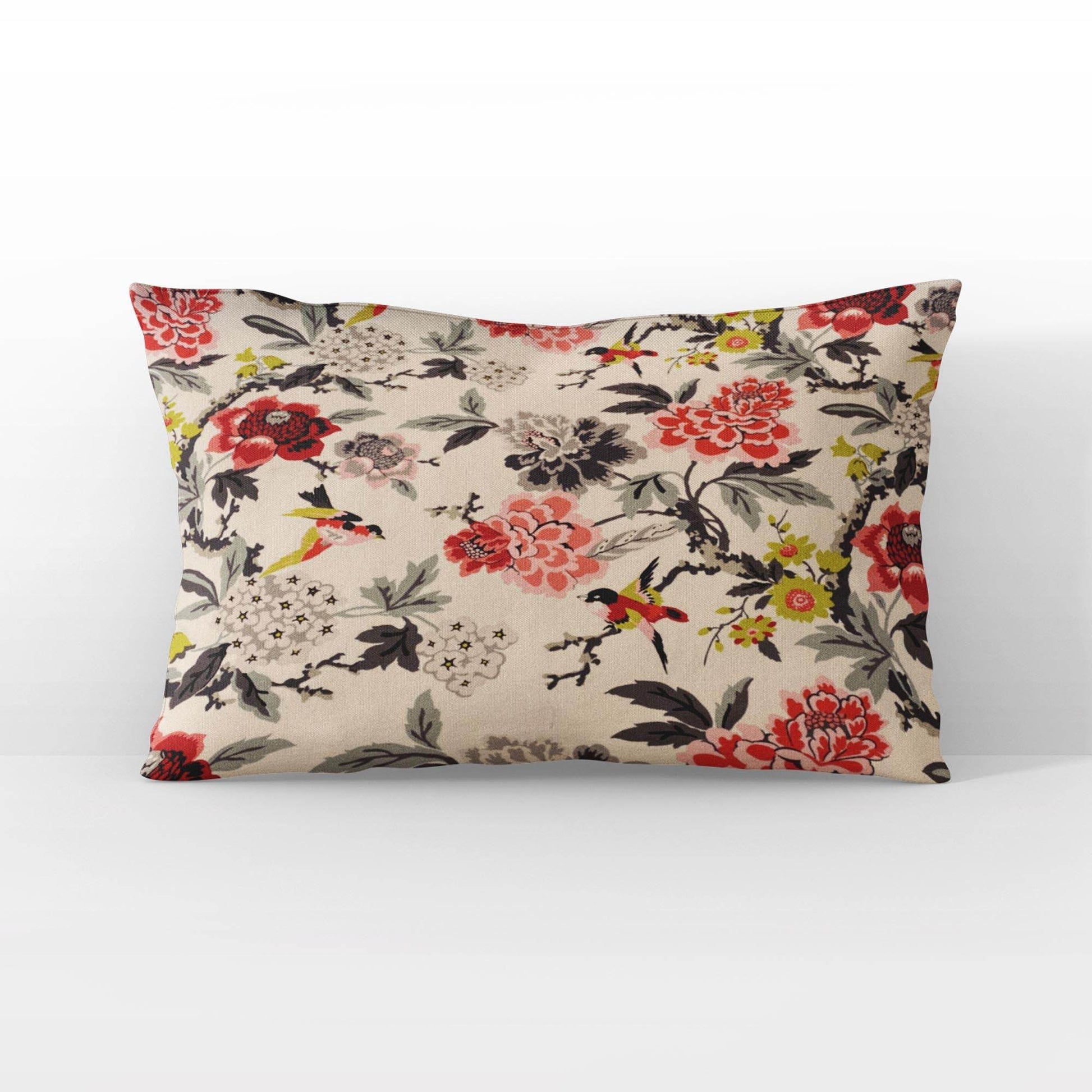 Plutus Red Black White Ruby Garden Floral Luxury Throw Pillow - Plutus Brands