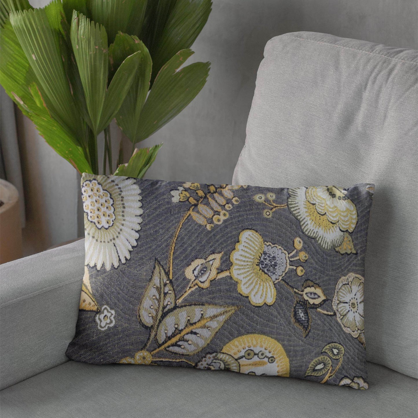 Plutus Gray Yellow Sunlit Garden Floral Luxury Throw Pillow - Plutus Brands