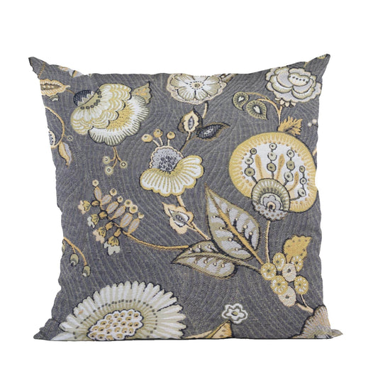 Plutus Gray Yellow Sunlit Garden Floral Luxury Throw Pillow - Plutus Brands