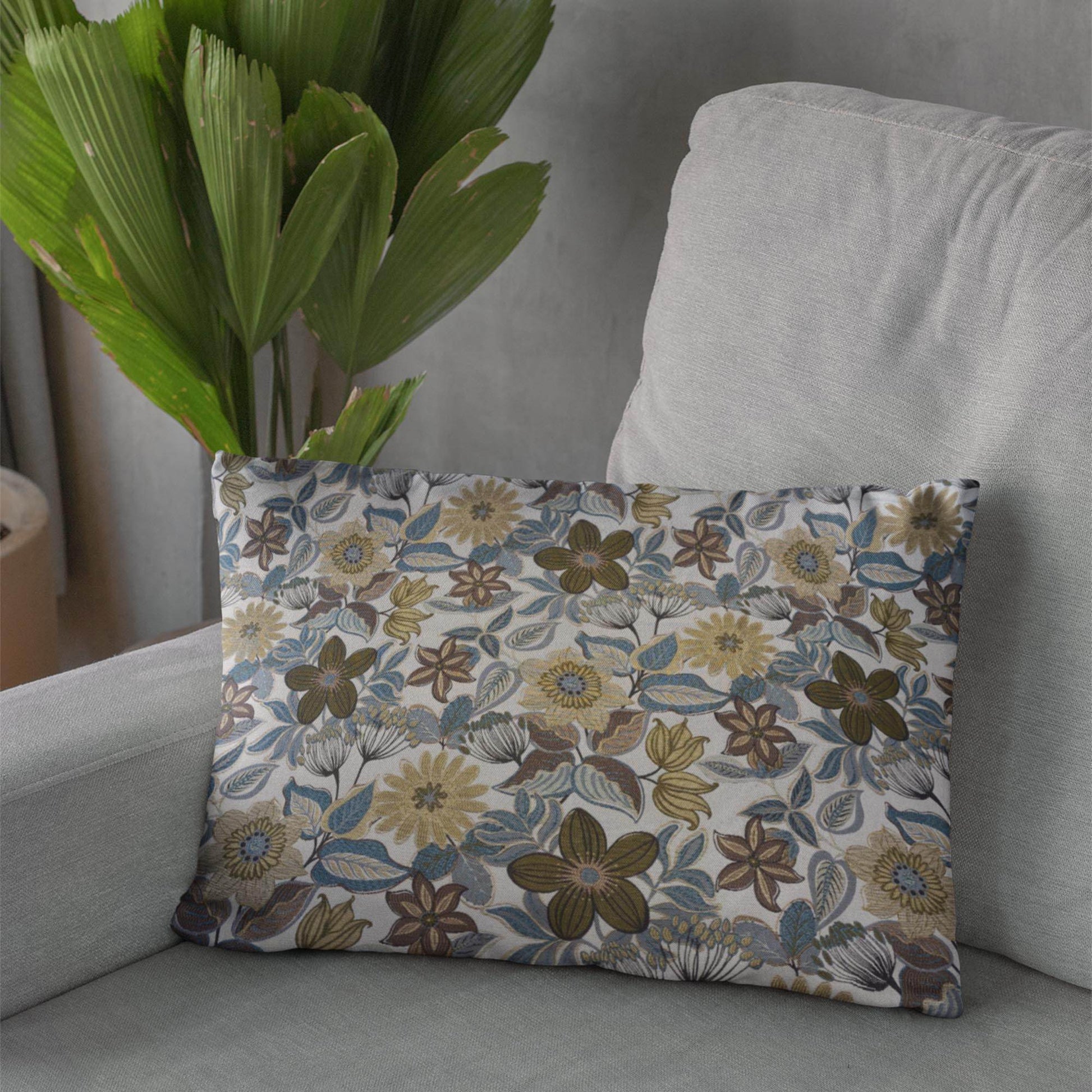 Plutus Gray Yellow Brown Harvest Bloom Floral Luxury Throw Pillow - Plutus Brands