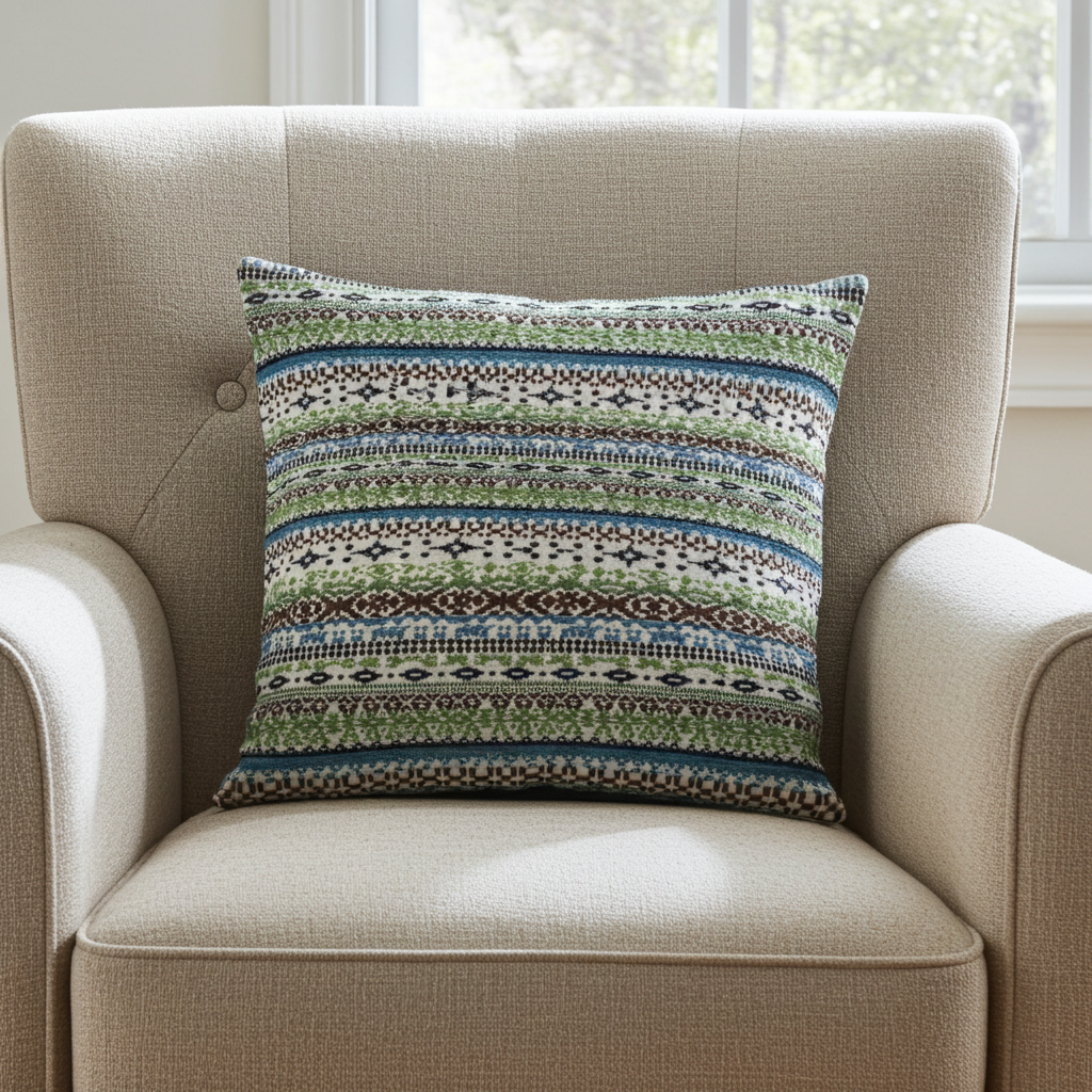 Plutus Green Red Blue Vibrant Horizon Stripe Luxury Throw Pillow