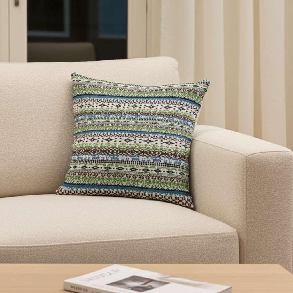 Plutus Green Red Blue Vibrant Horizon Stripe Luxury Throw Pillow