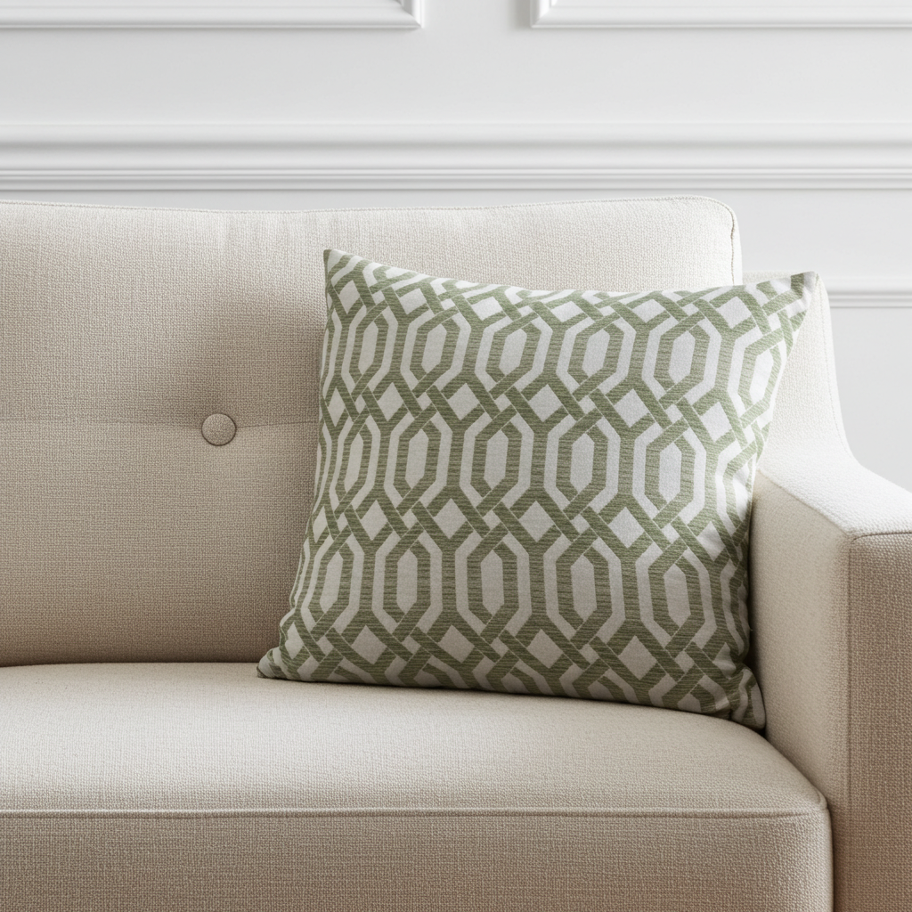 Plutus Green Beige Serene Meadow Imperial Trellis Luxury Throw Pillow